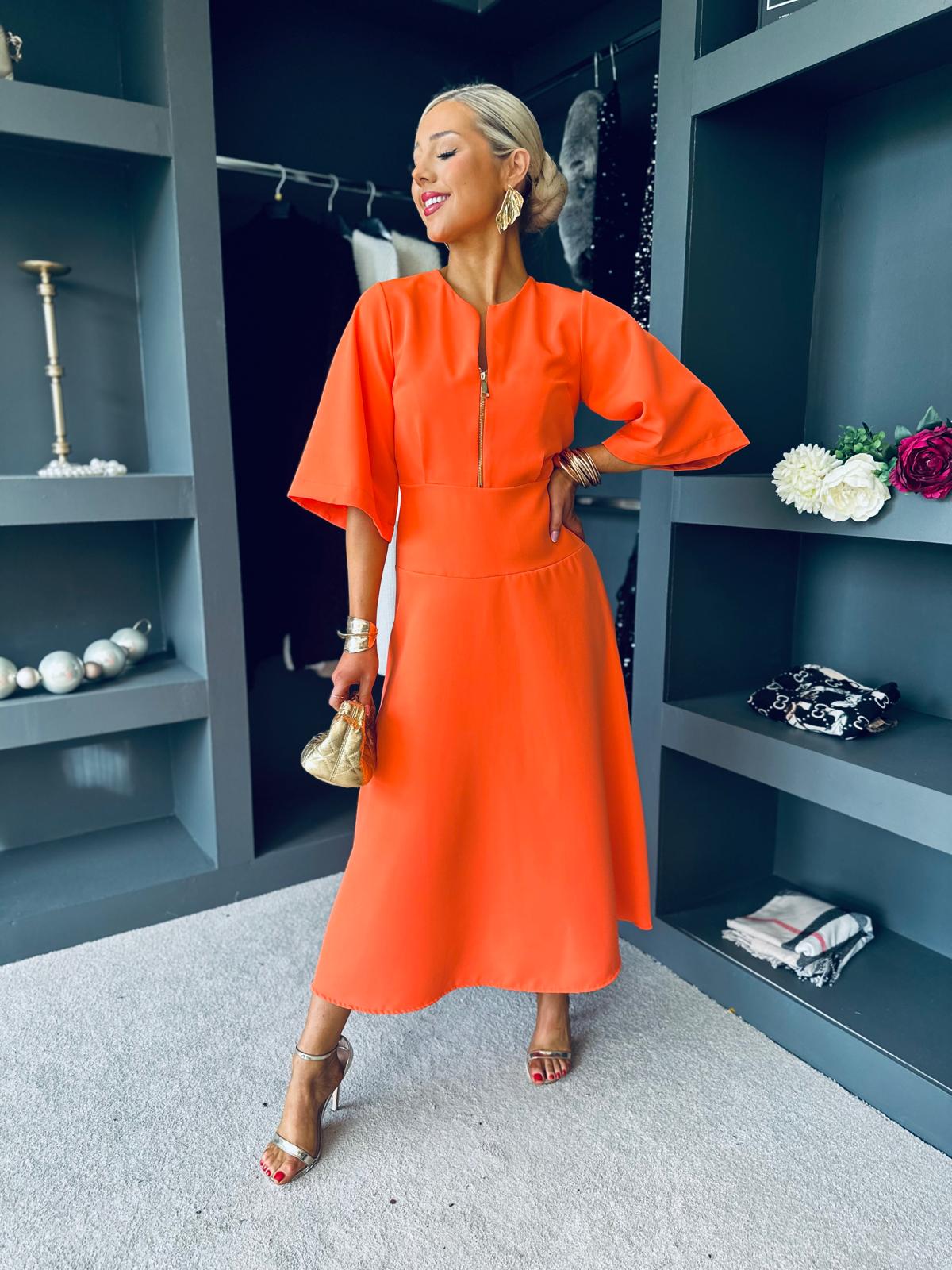 Kathryn Detailed Occasion Dress Orange