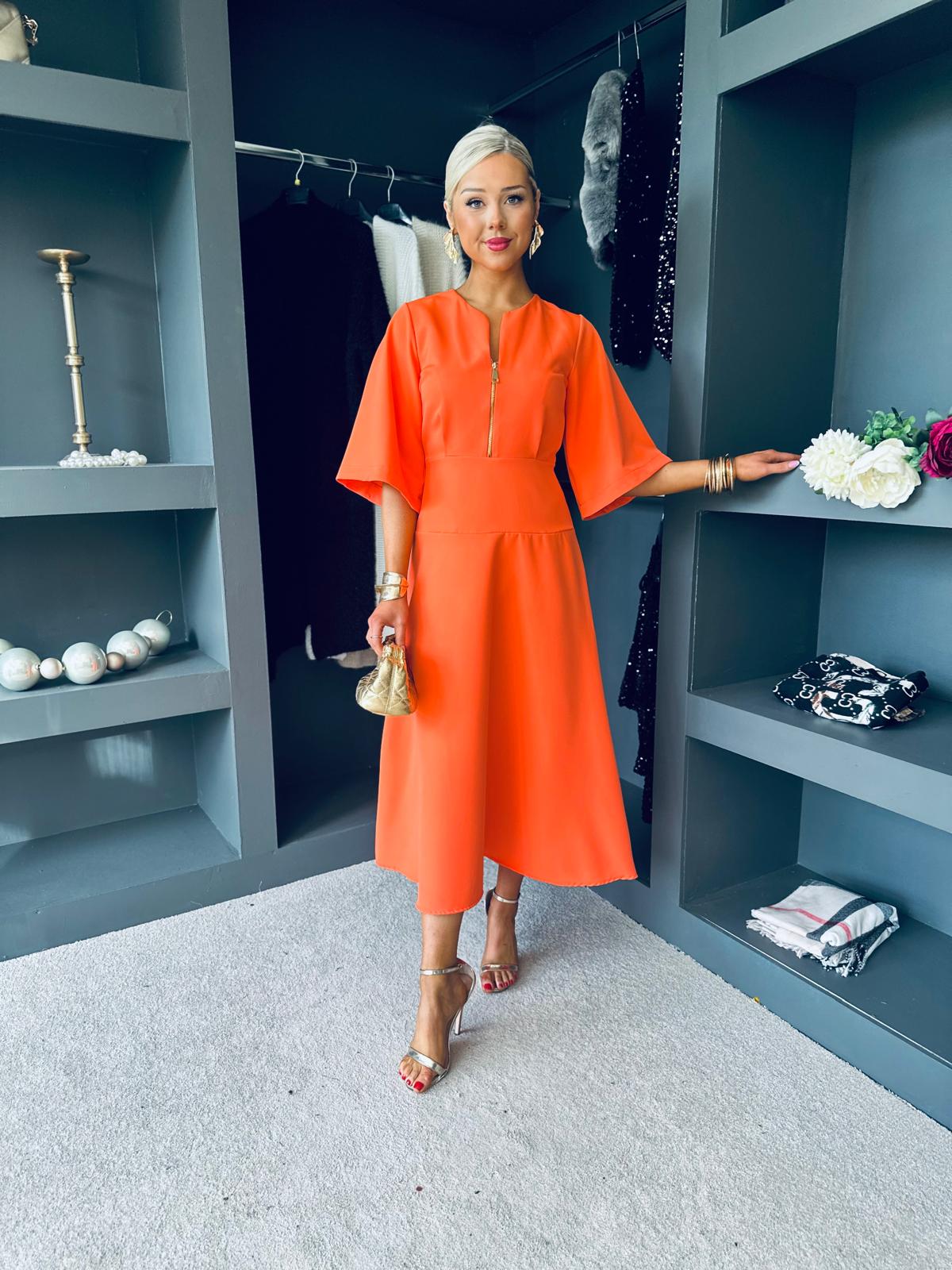 Kathryn Detailed Occasion Dress Orange