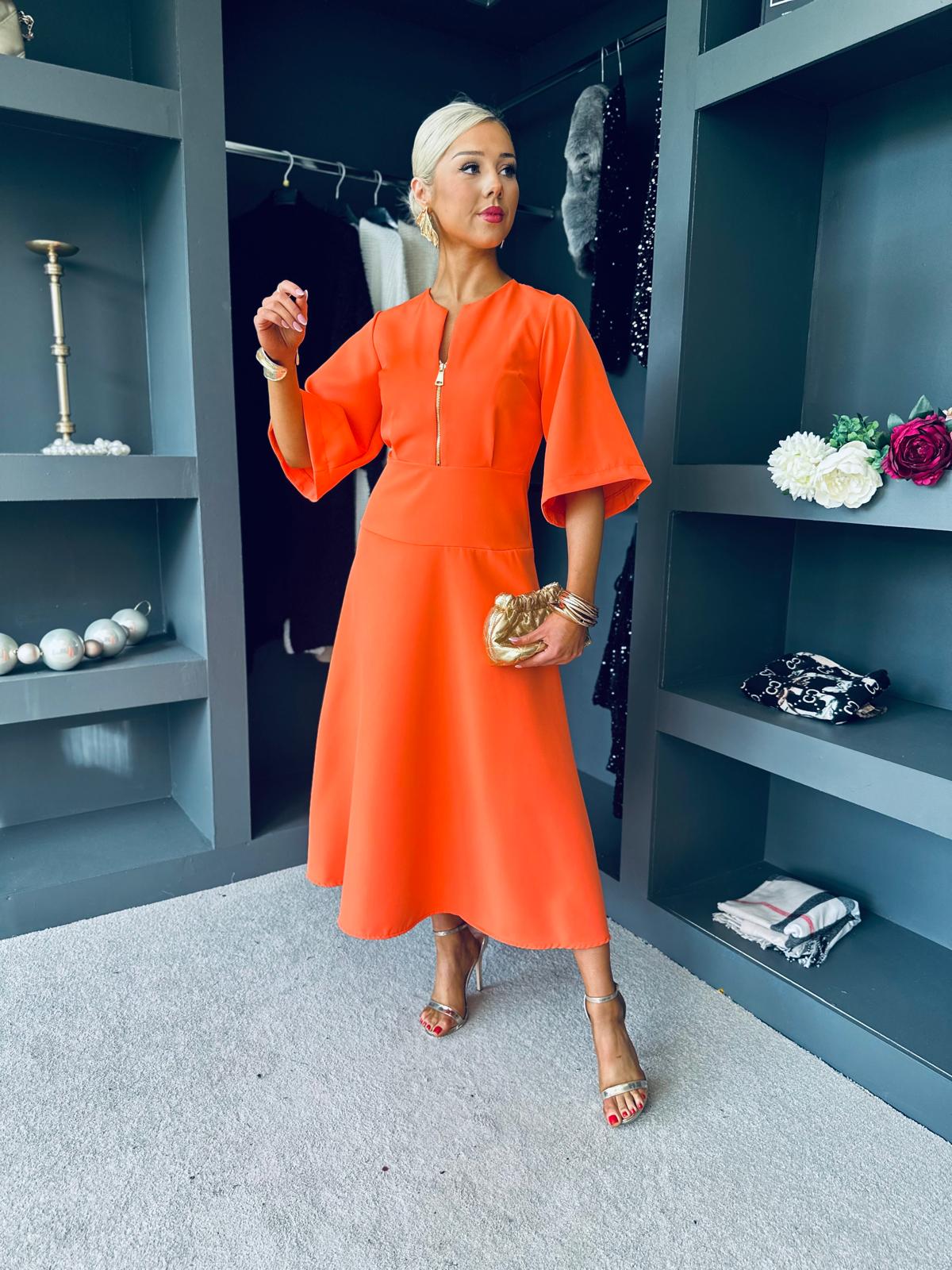Kathryn Detailed Occasion Dress Orange