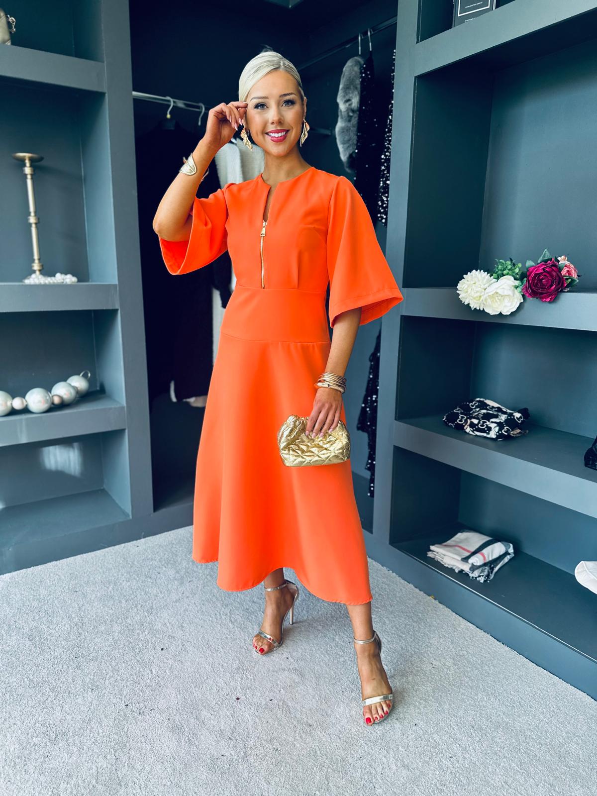 Kathryn Detailed Occasion Dress Orange