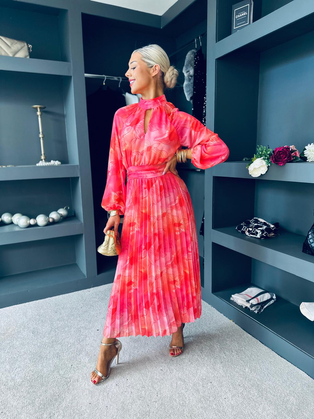 Muireann Banded Midi Dress Coral / Pink