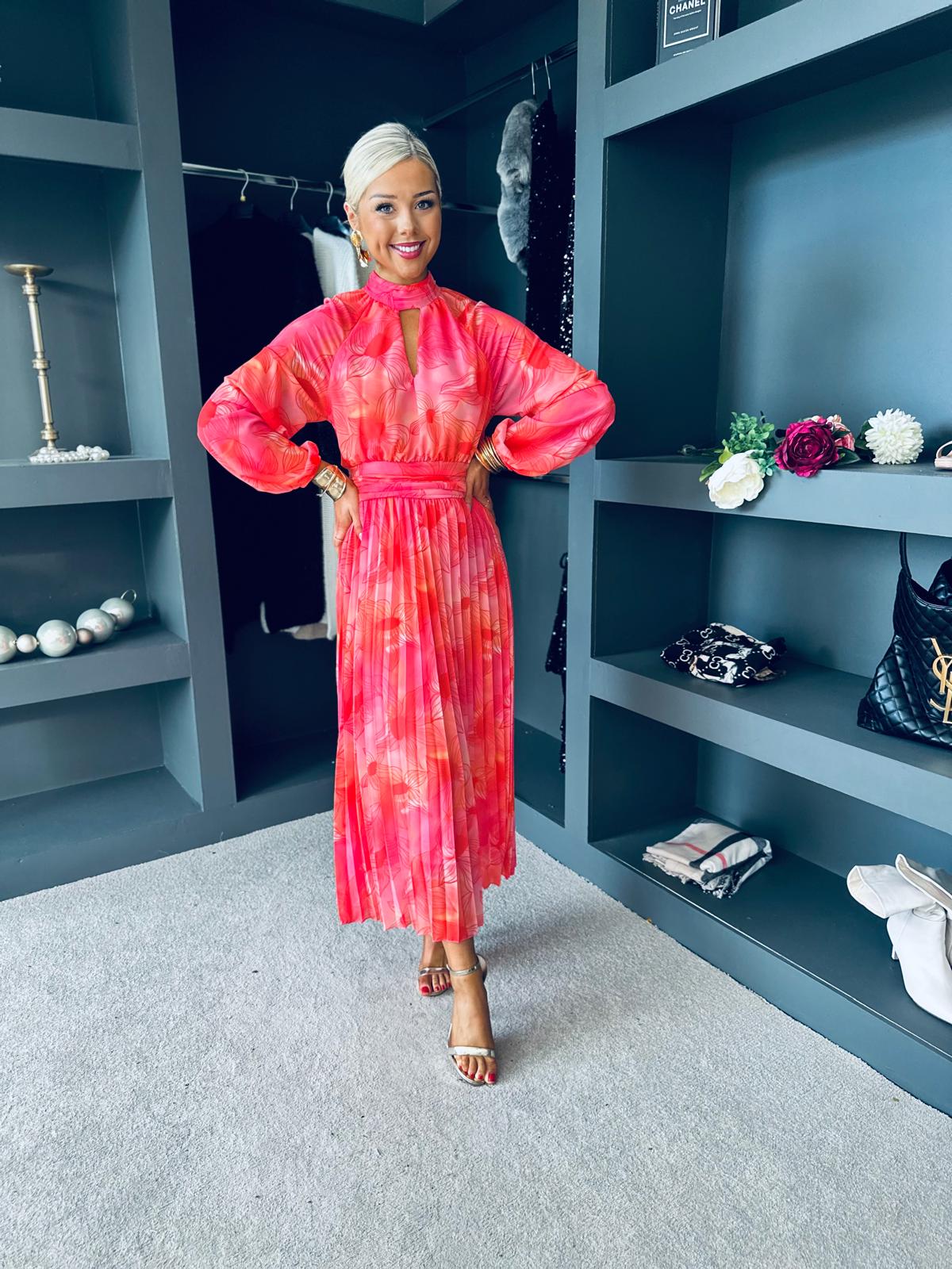 Muireann Banded Midi Dress Coral / Pink