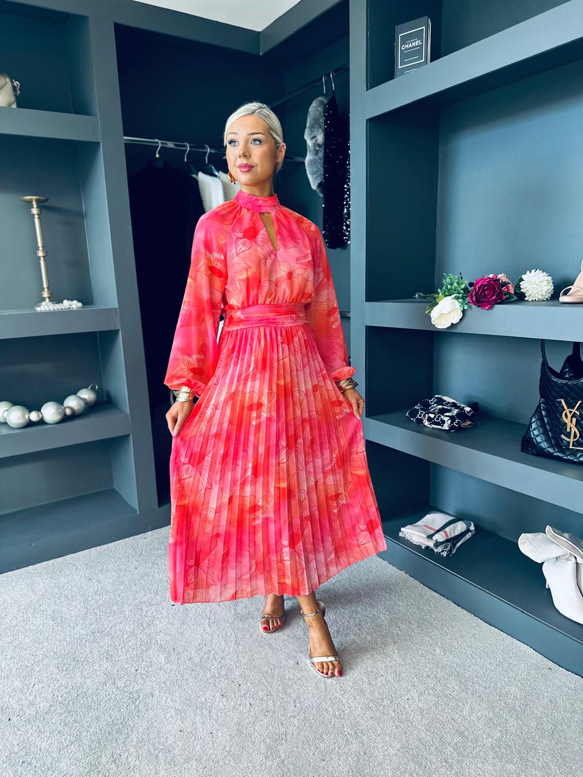Muireann Banded Midi Dress Coral / Pink
