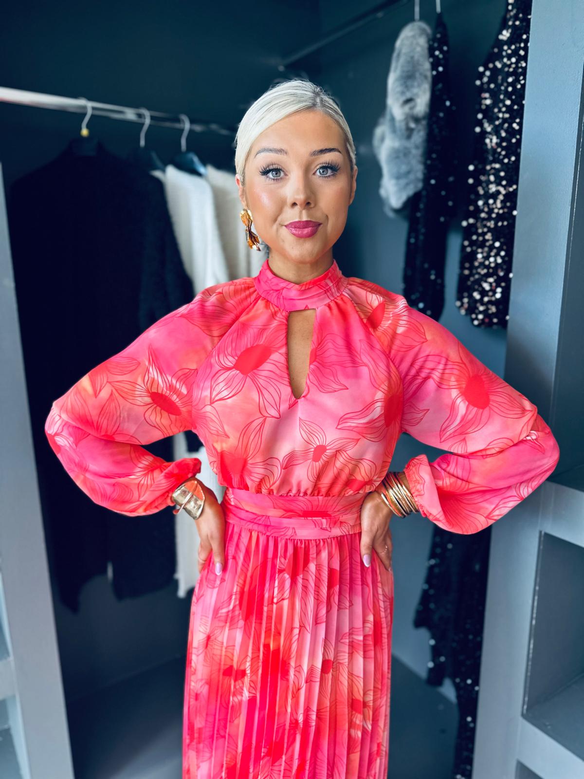 Muireann Banded Midi Dress Coral / Pink