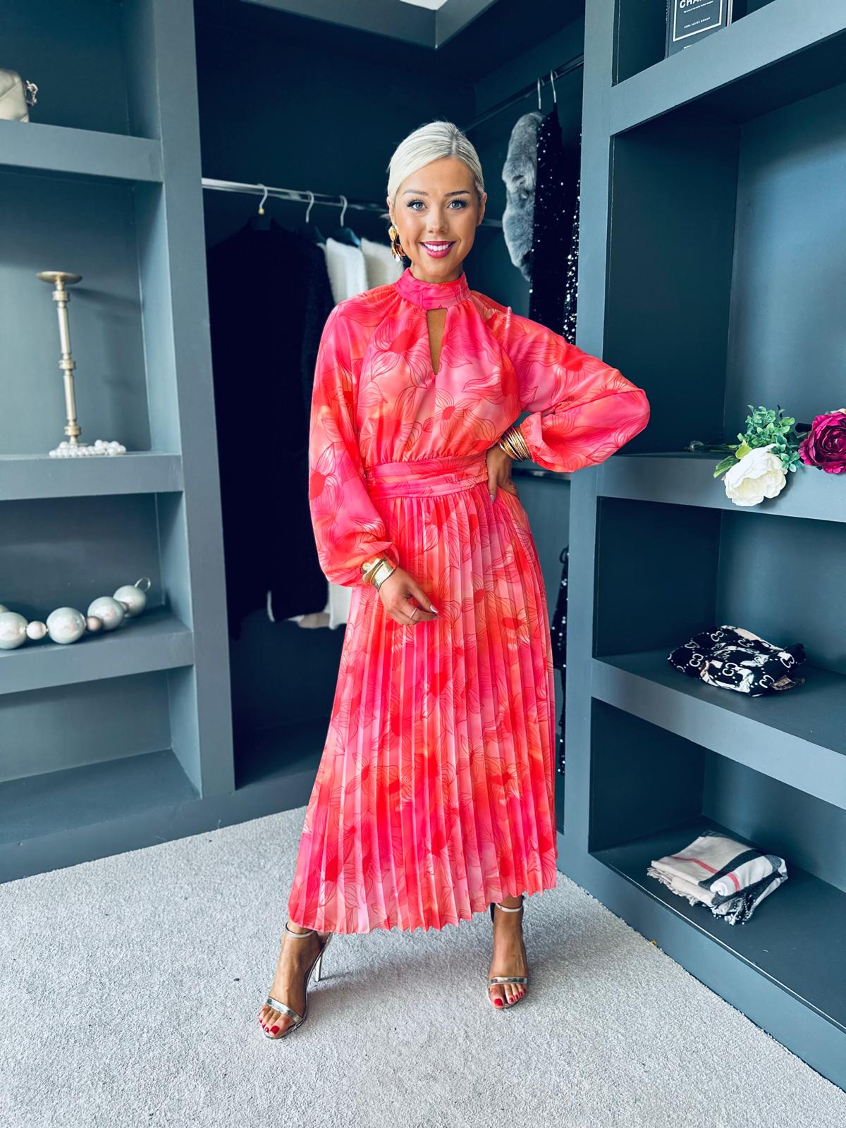 Muireann Banded Midi Dress Coral / Pink