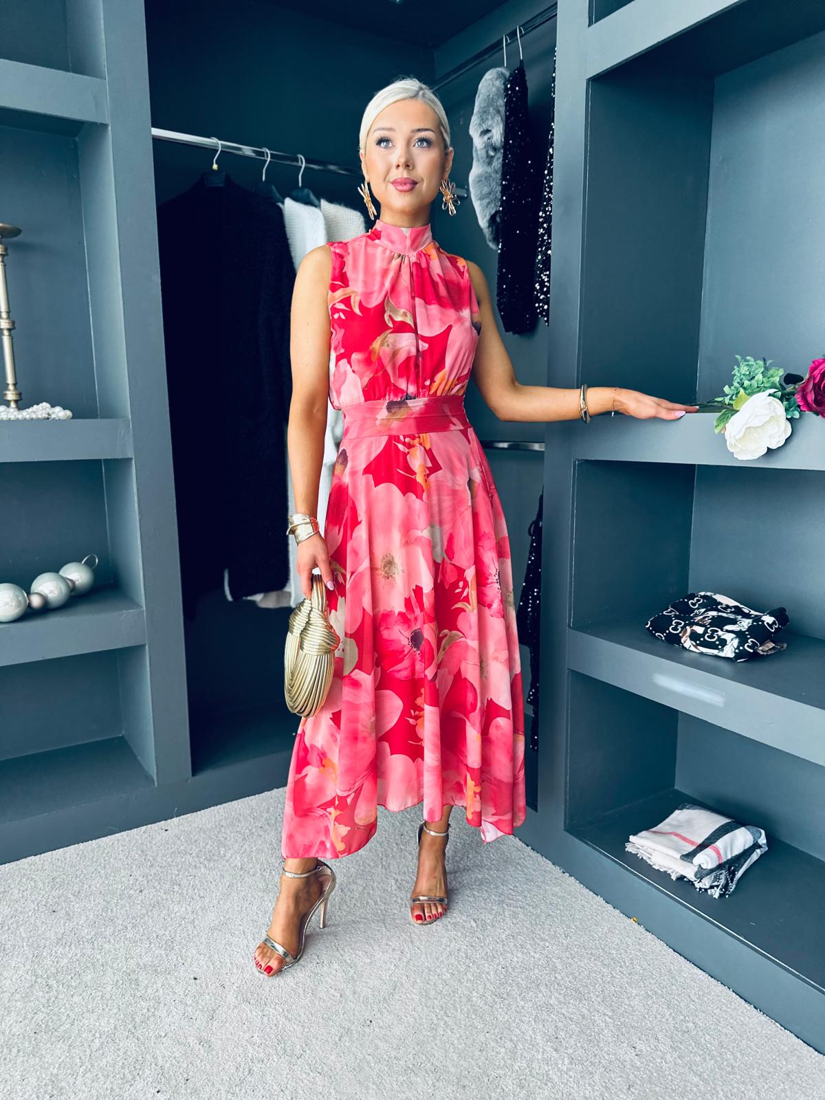 Aifric High Neck Occasion Dress Rouge