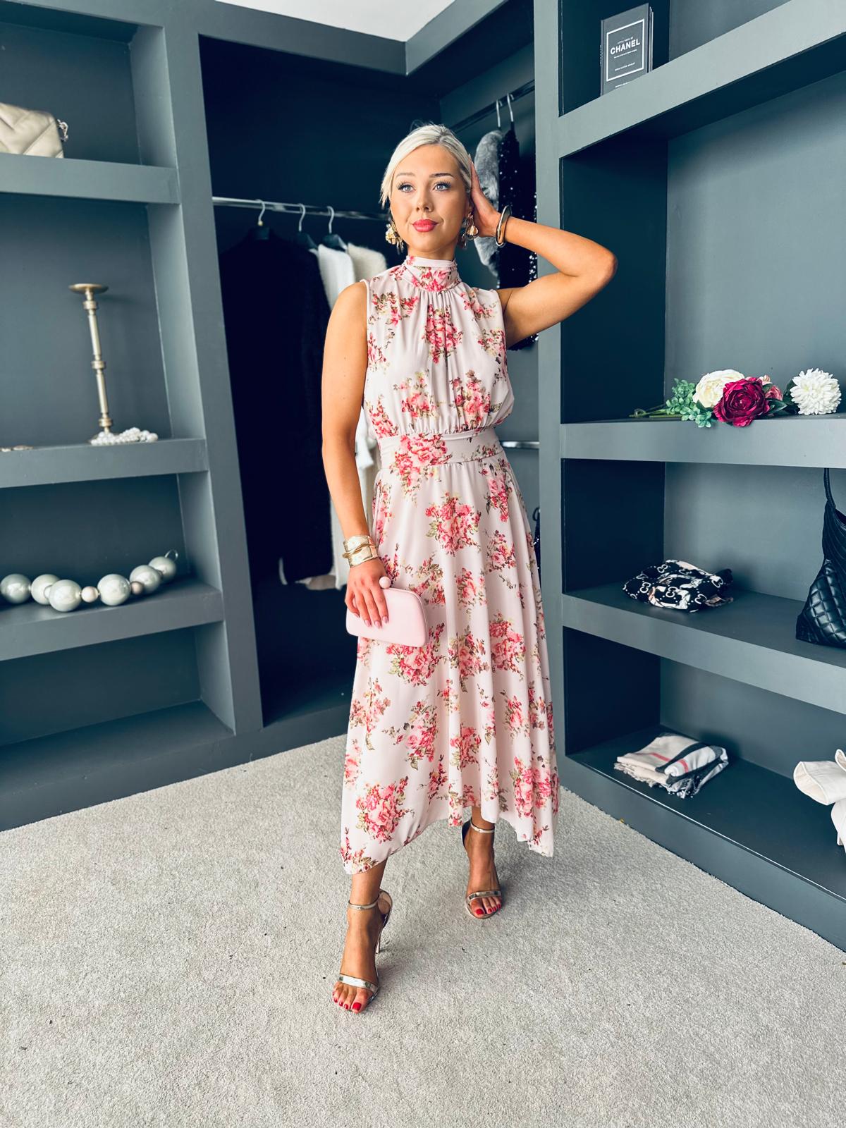 Aifric High Neck Occasion Dress Cream