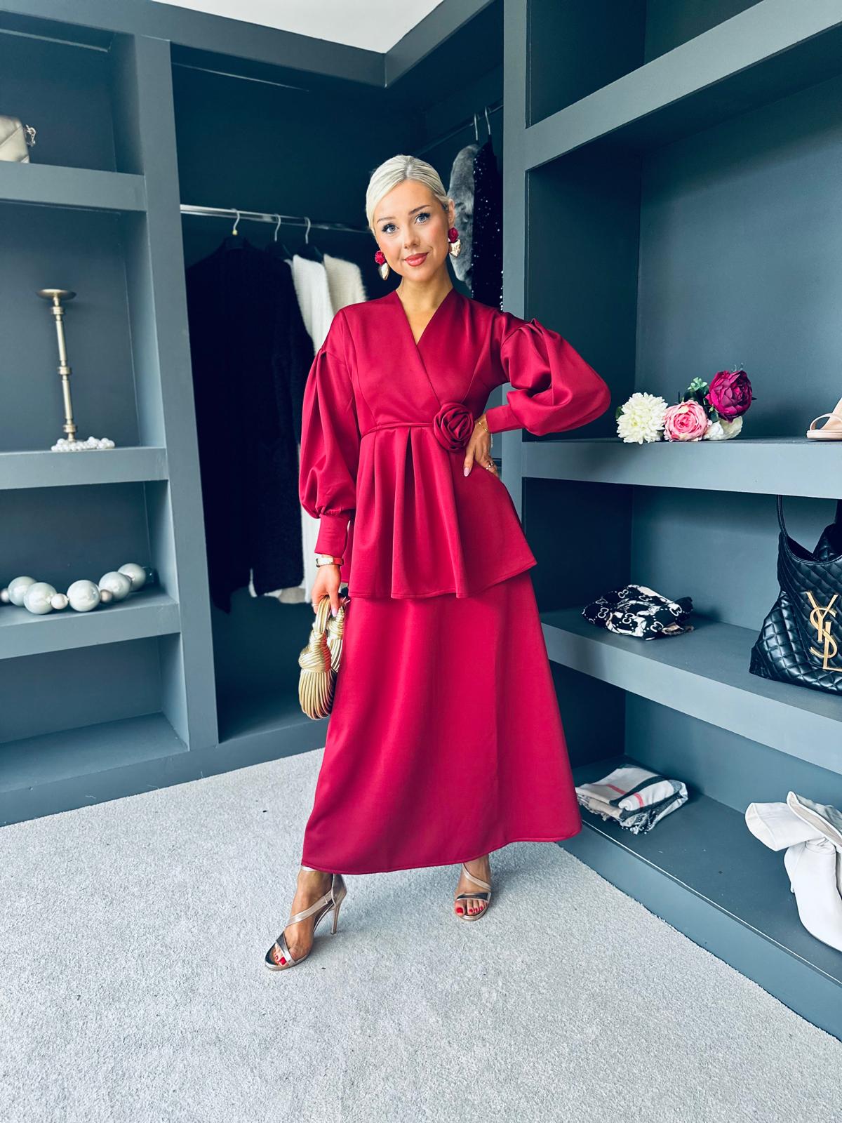 Paula 2 Piece Top & Skirt Set Wine