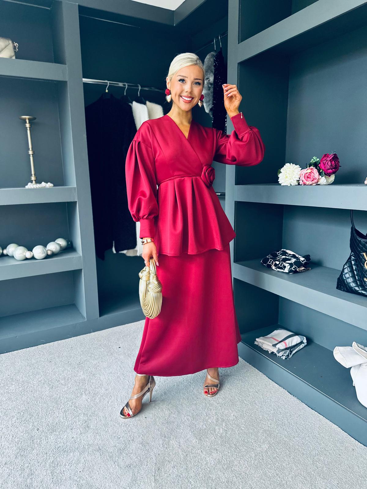 Paula 2 Piece Top & Skirt Set Wine