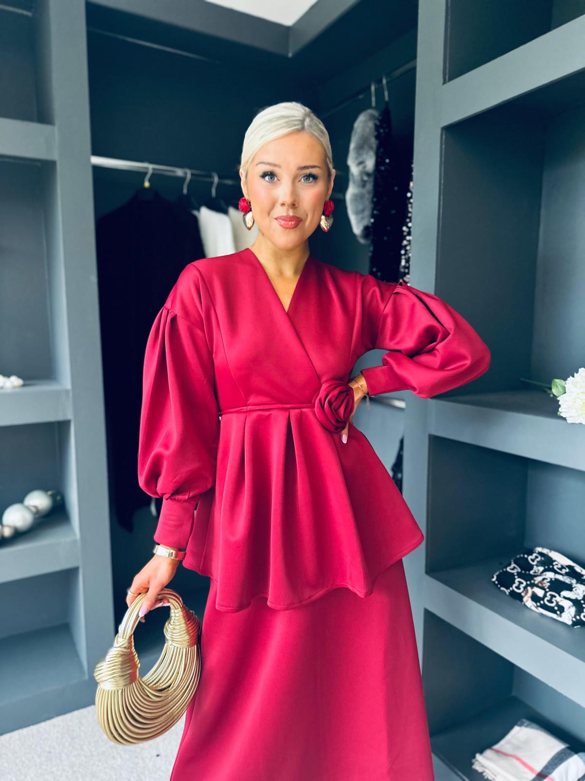 Paula 2 Piece Top & Skirt Set Wine