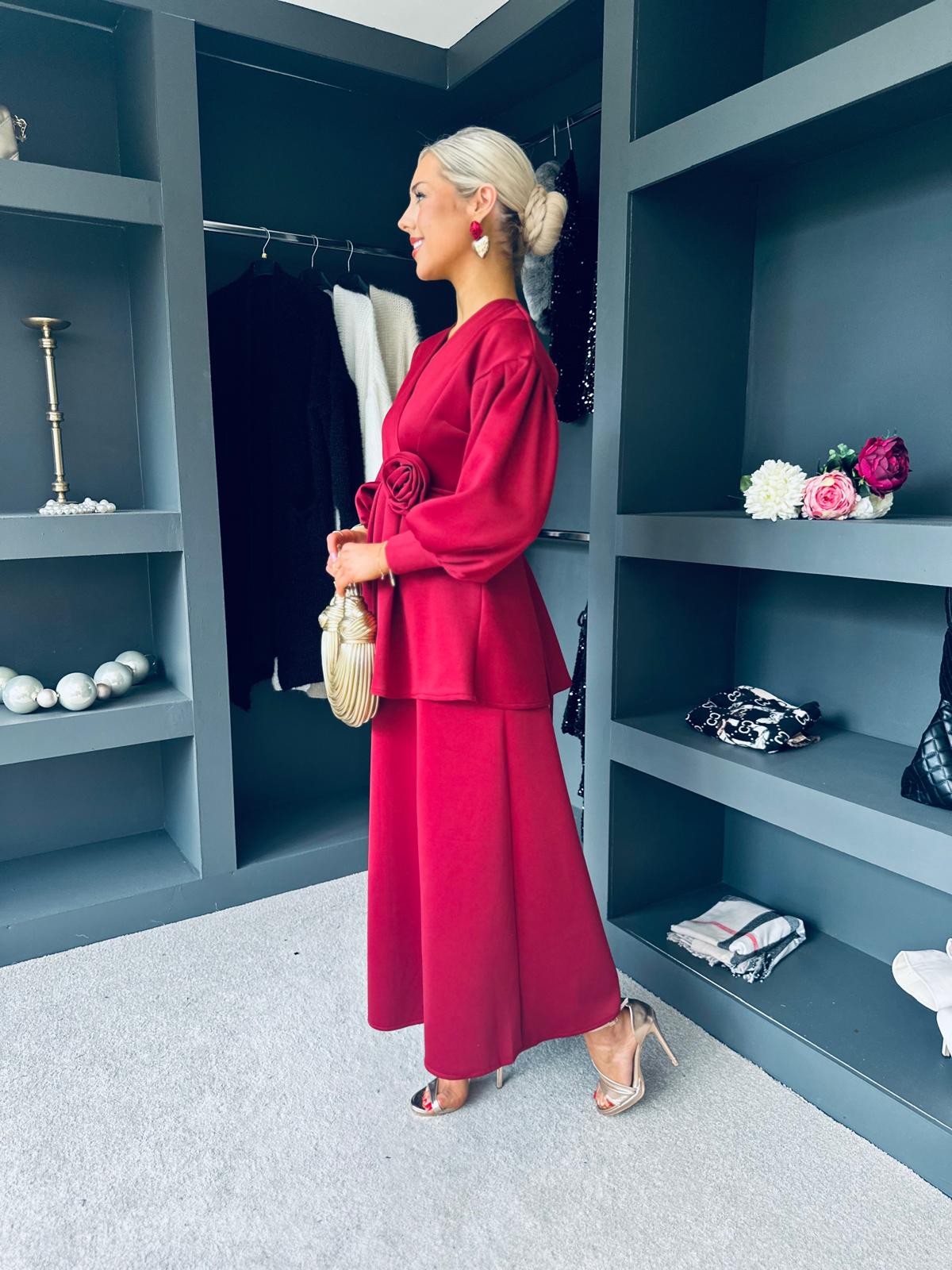 Paula 2 Piece Top & Skirt Set Wine