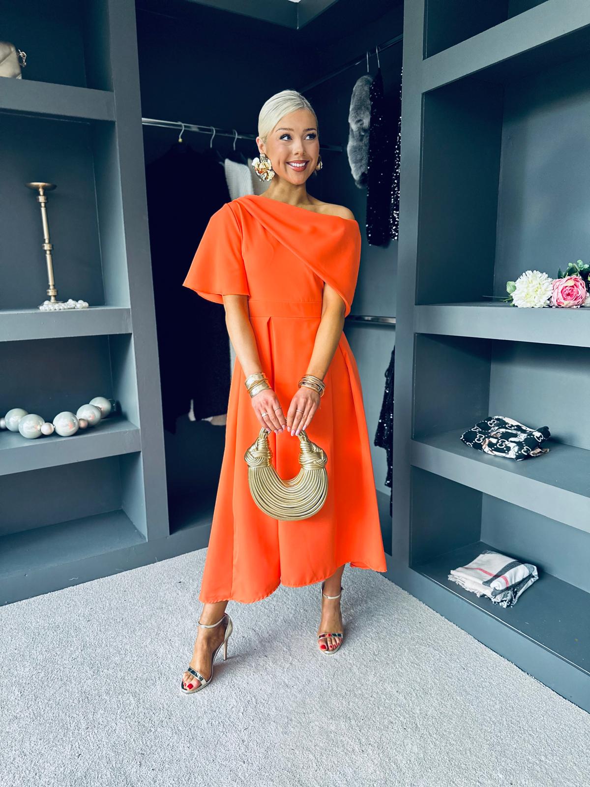 Celine Detailed Occasion Dress Orange