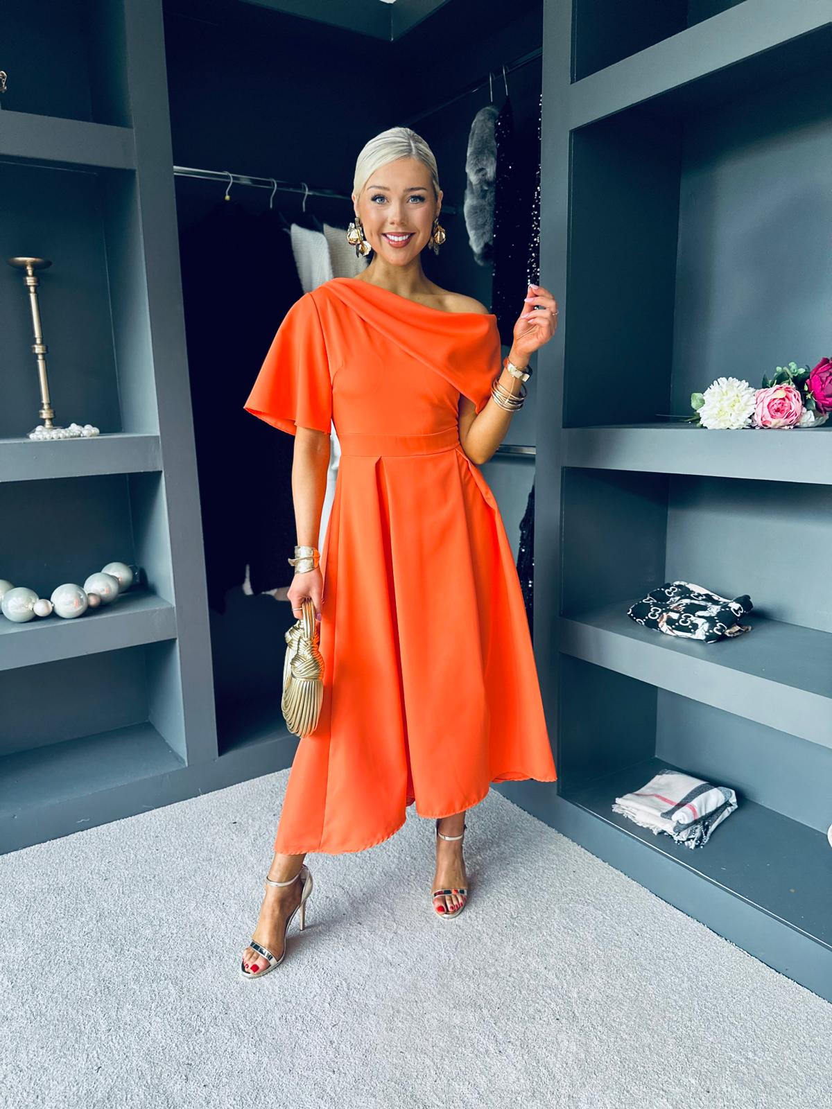 Celine Detailed Occasion Dress Orange