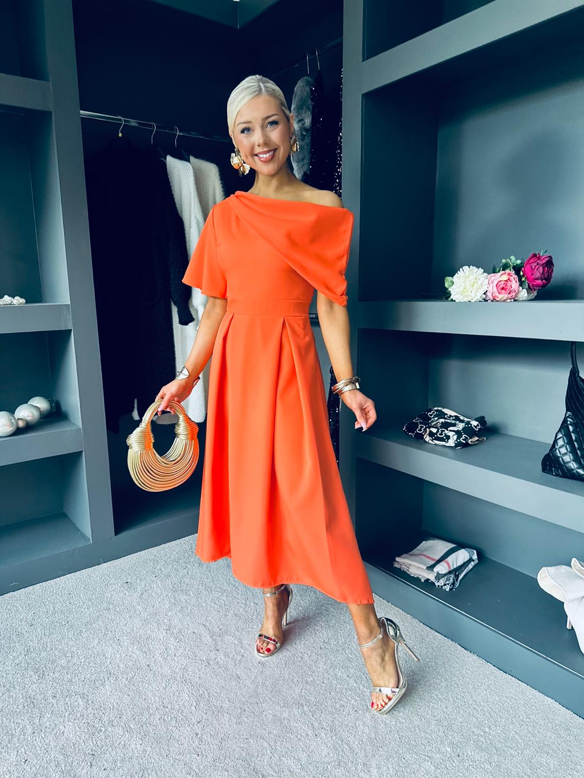 Celine Detailed Occasion Dress Orange