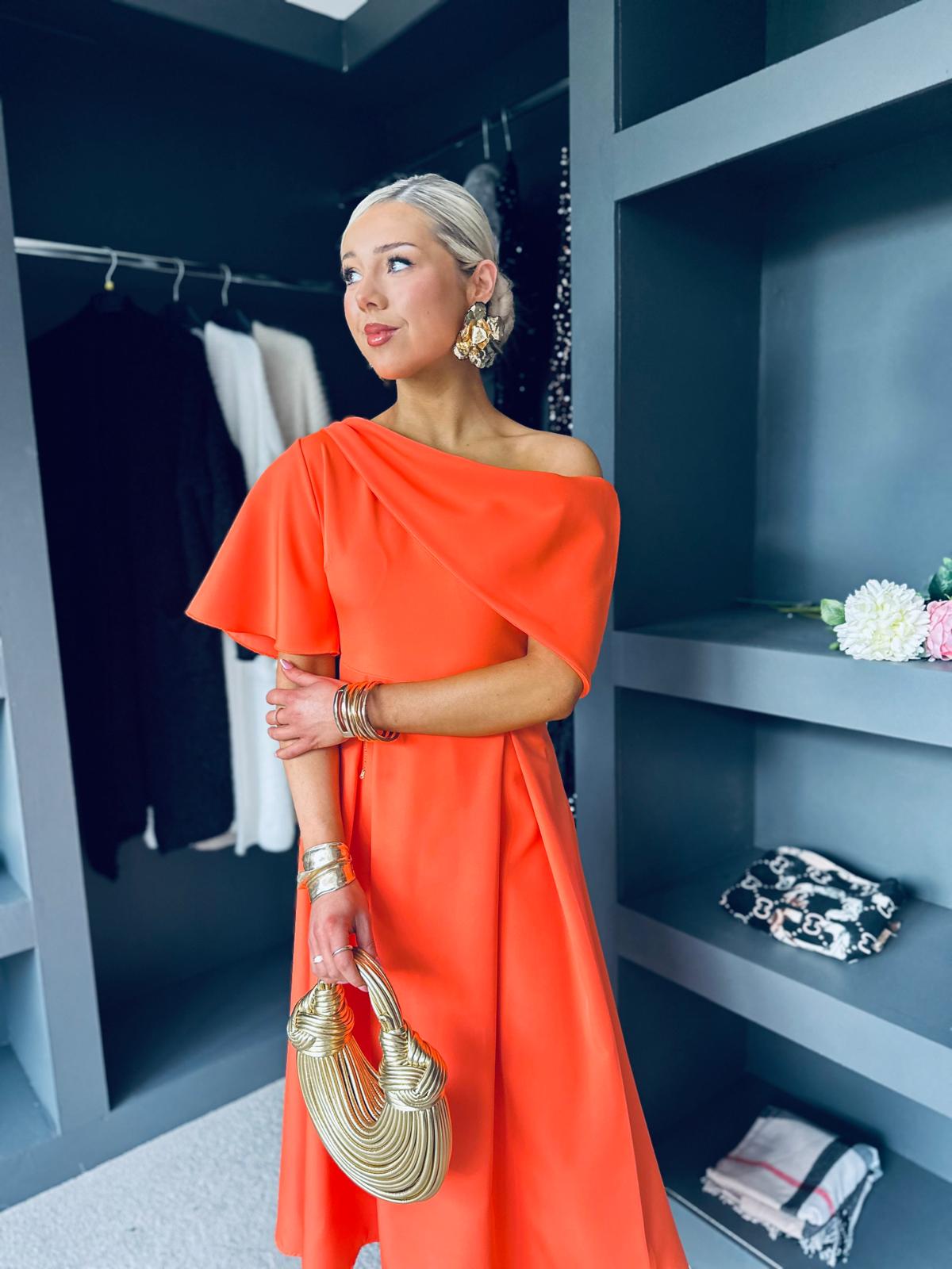 Celine Detailed Occasion Dress Orange