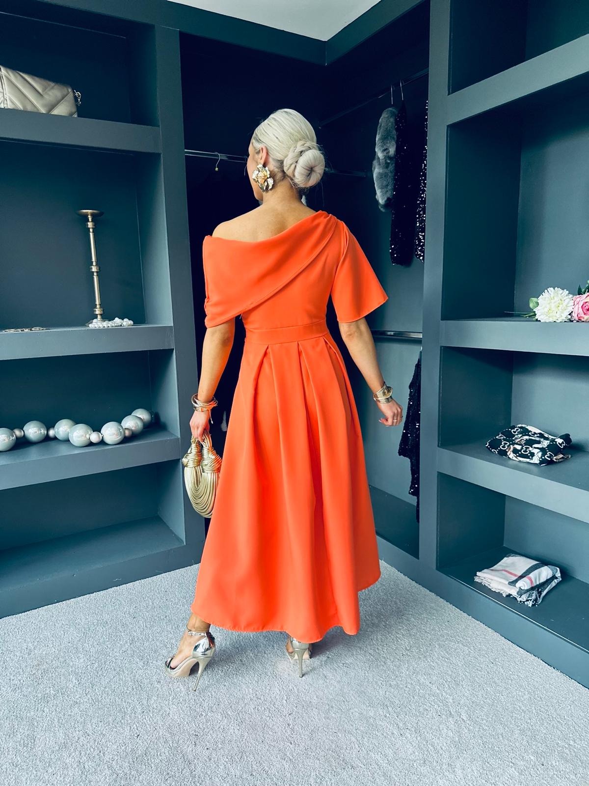 Celine Detailed Occasion Dress Orange