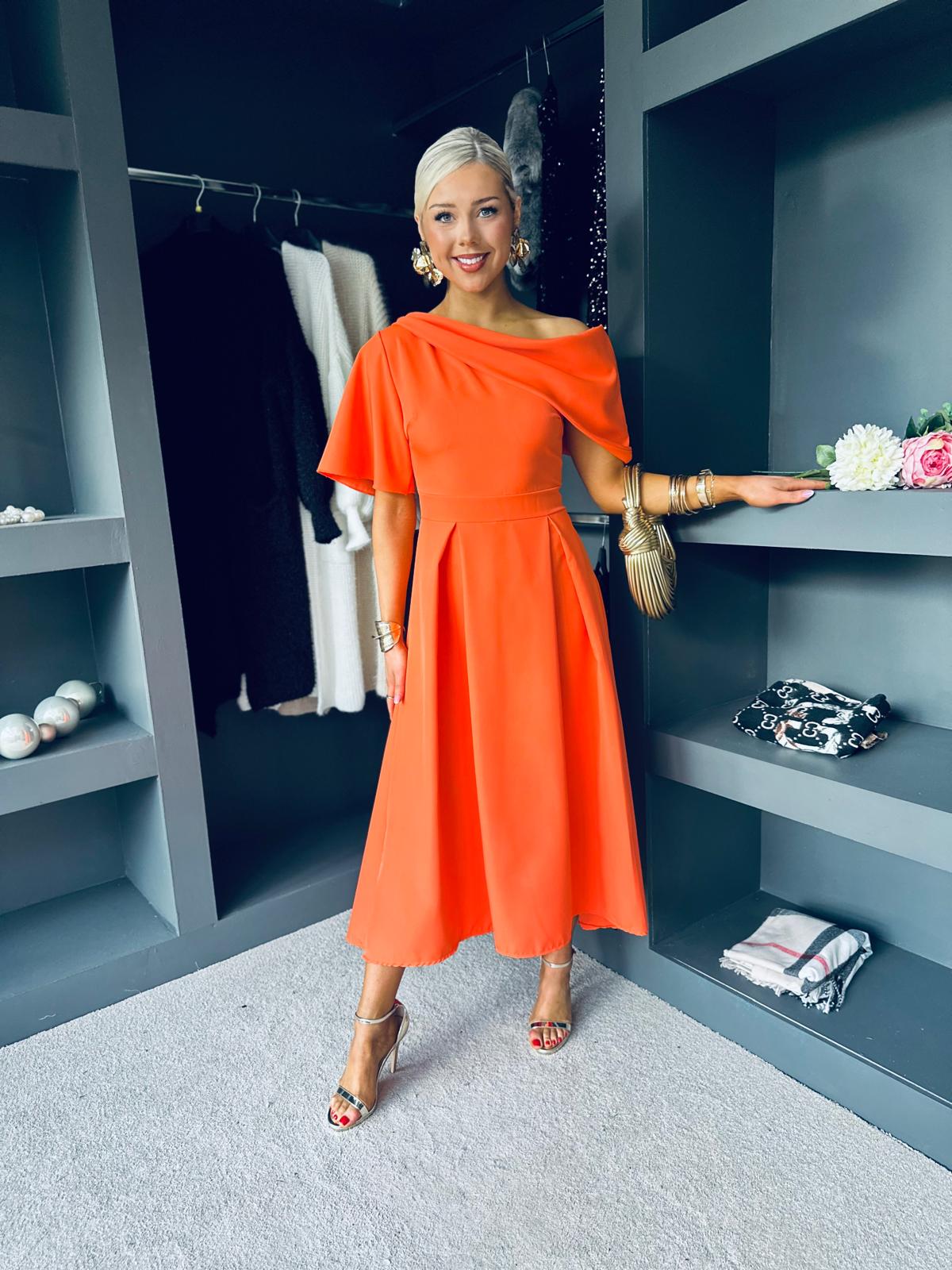 Celine Detailed Occasion Dress Orange
