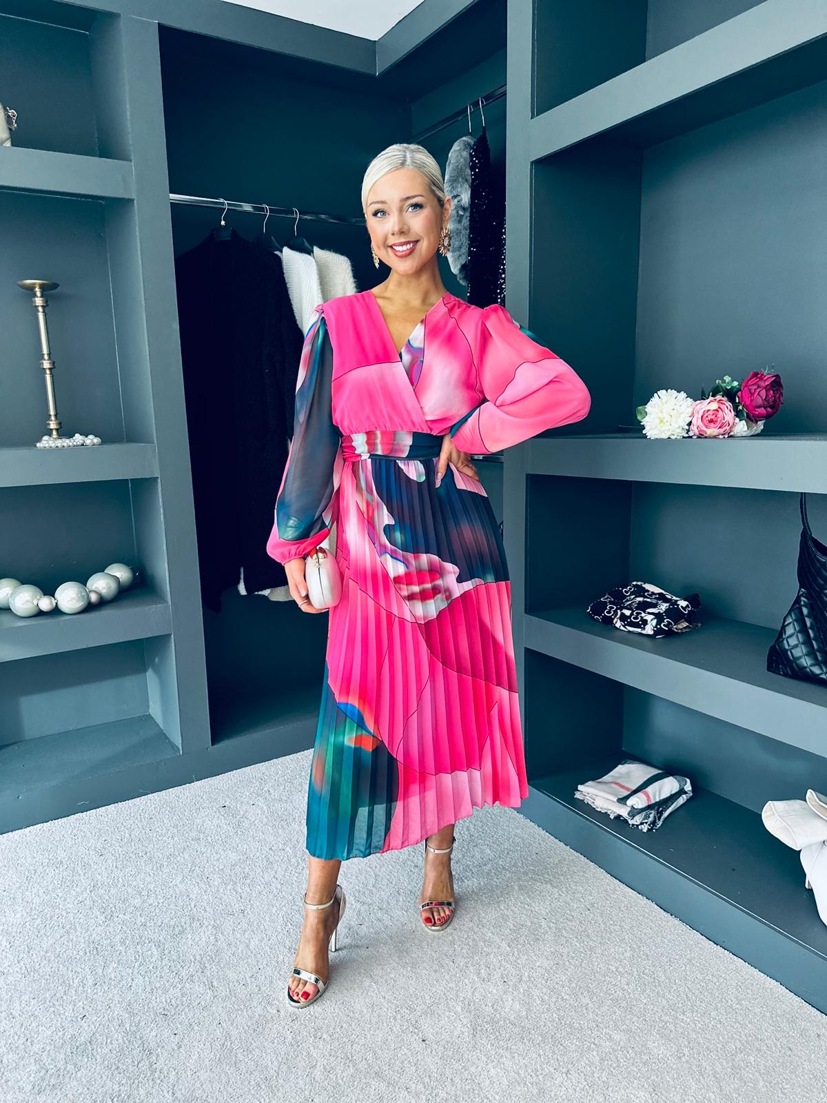 Ailbhe Pleated Midi Dress Fuchsia
