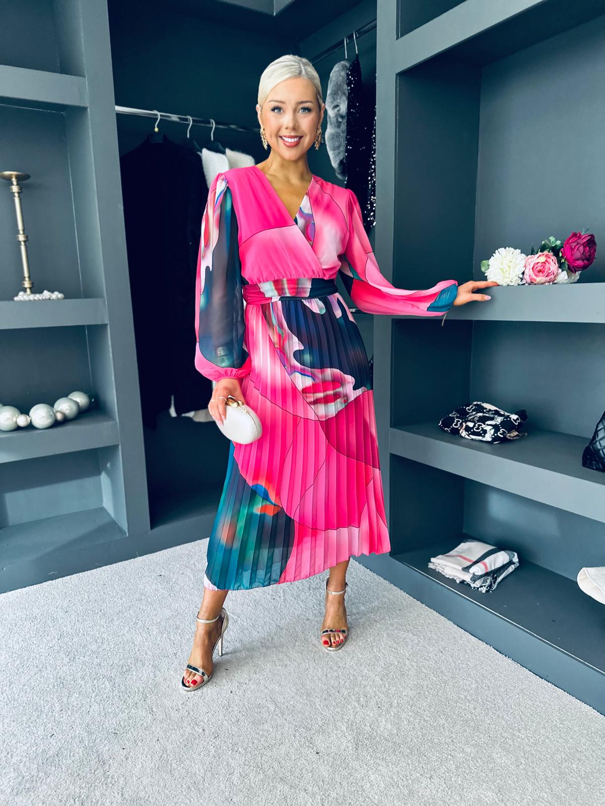 Ailbhe Pleated Midi Dress Fuchsia