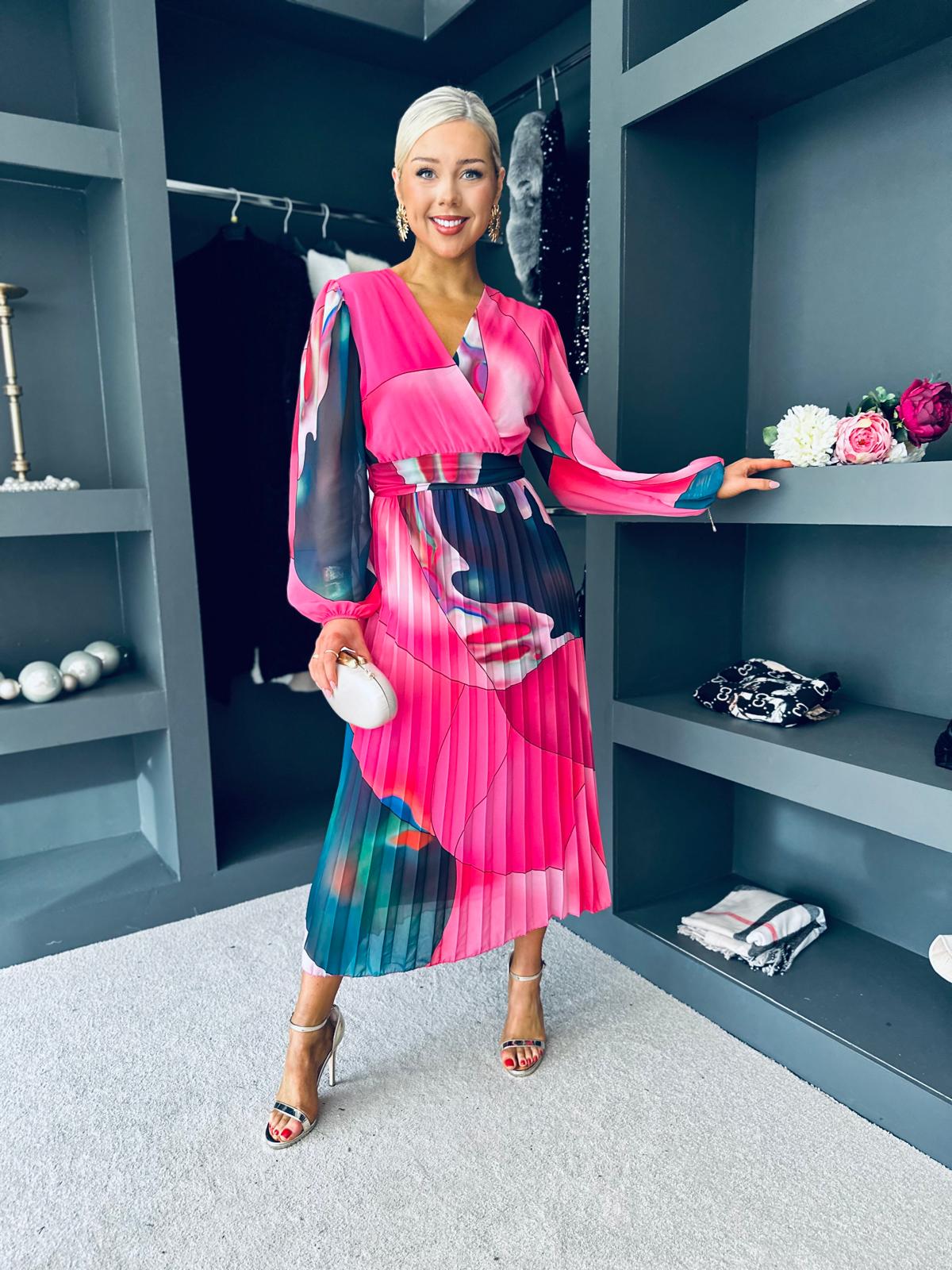Ailbhe Pleated Midi Dress Fuchsia