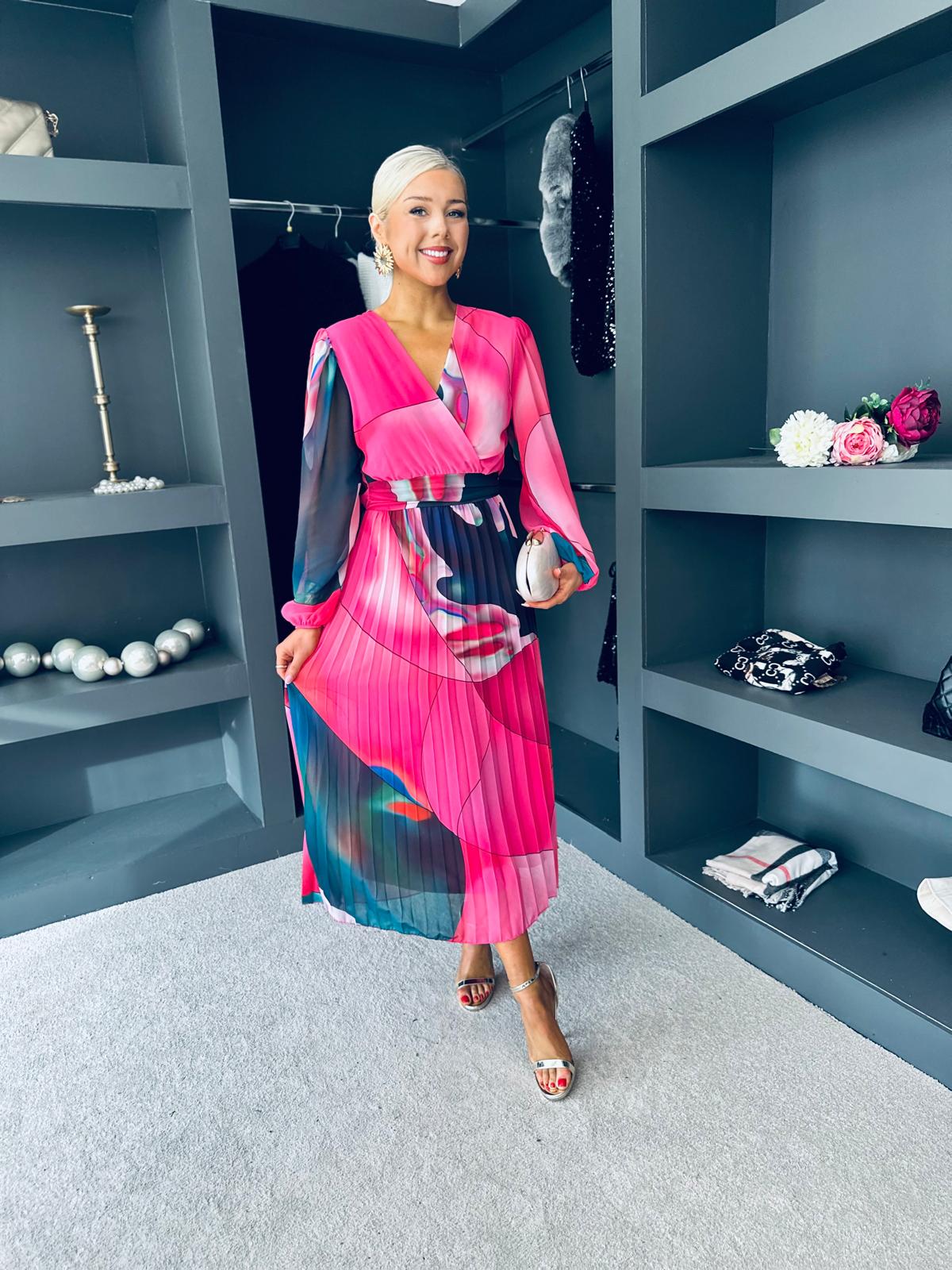Ailbhe Pleated Midi Dress Fuchsia