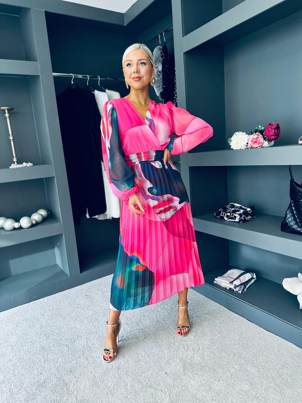 Ailbhe Pleated Midi Dress Fuchsia