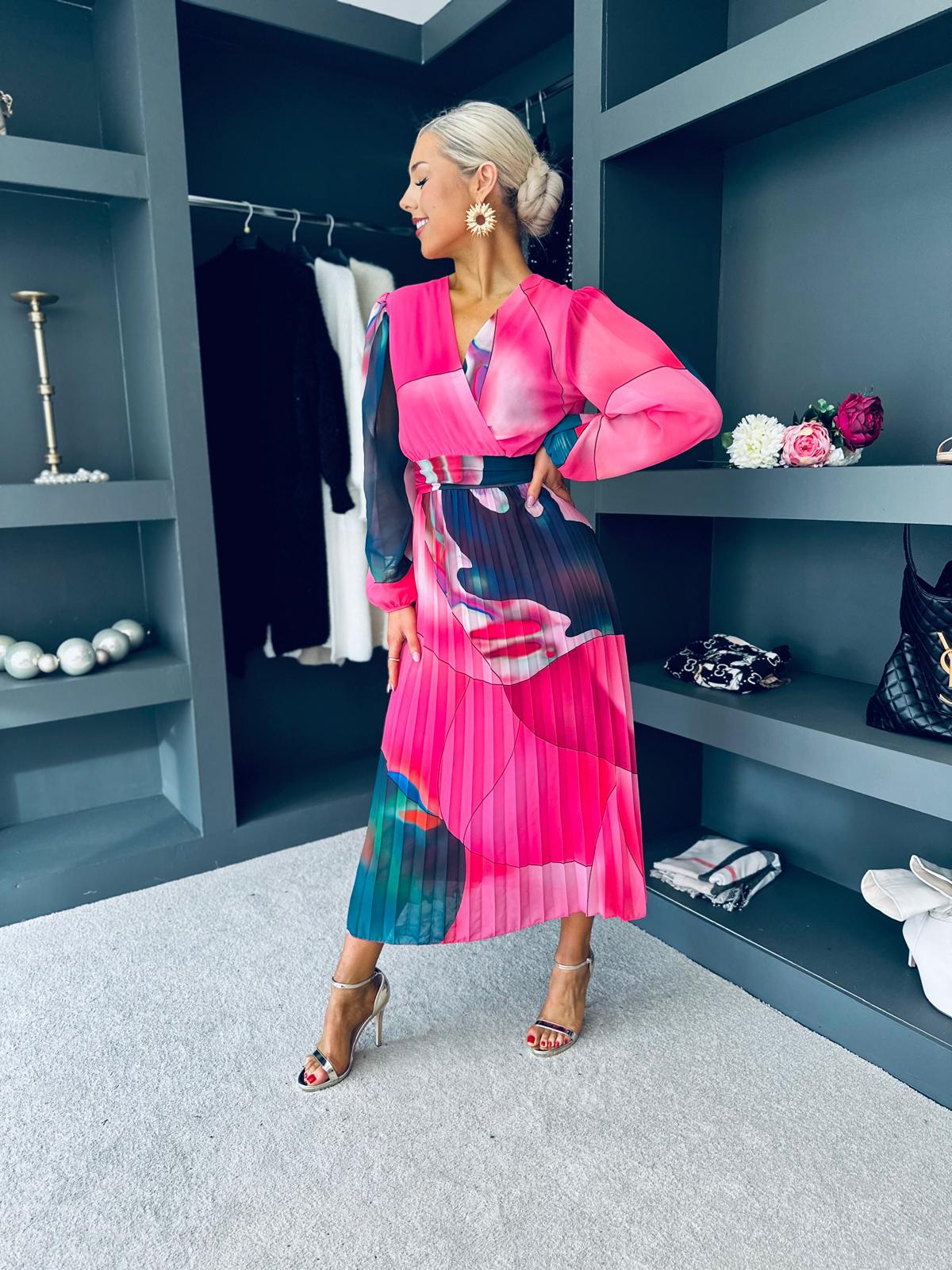 Ailbhe Pleated Midi Dress Fuchsia