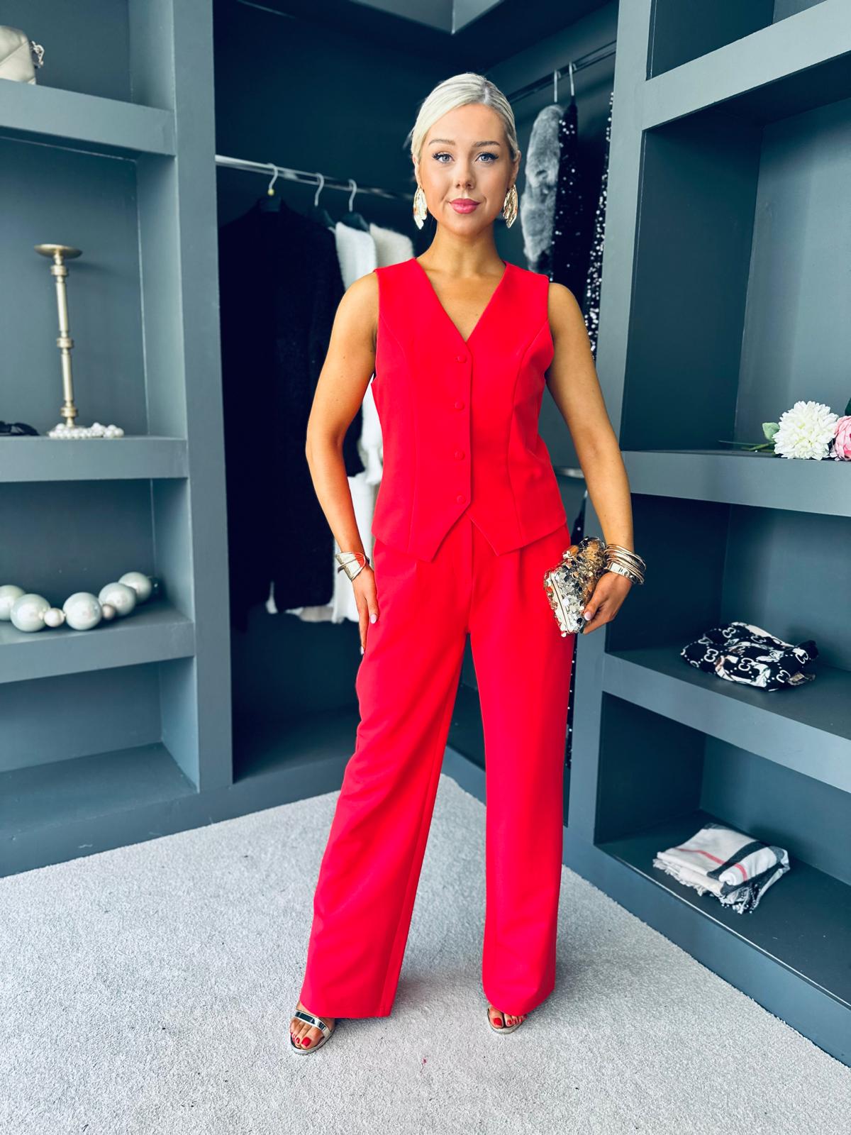 Jo Waistcoat And Trouser Set Red