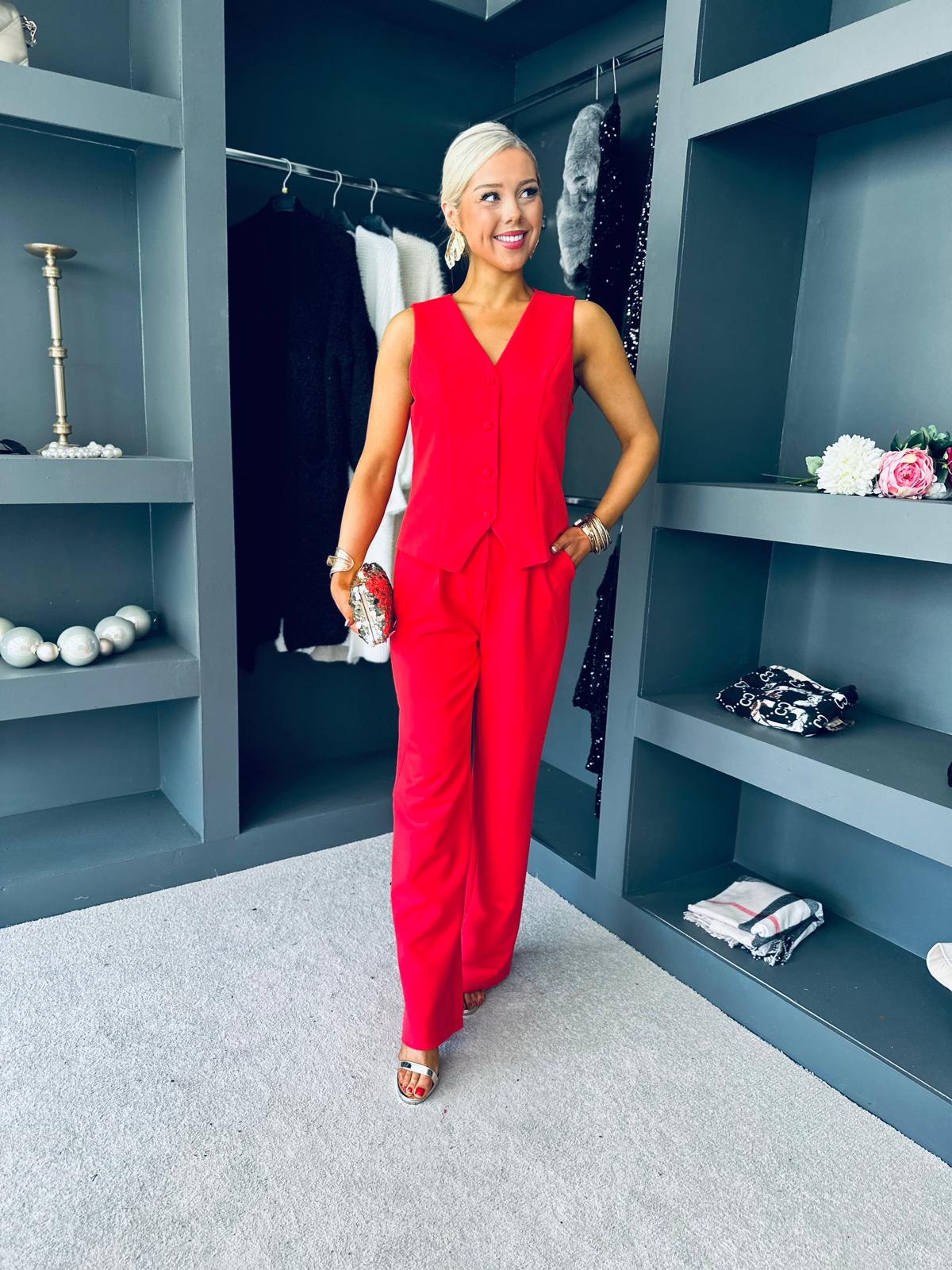 Jo Waistcoat And Trouser Set Red