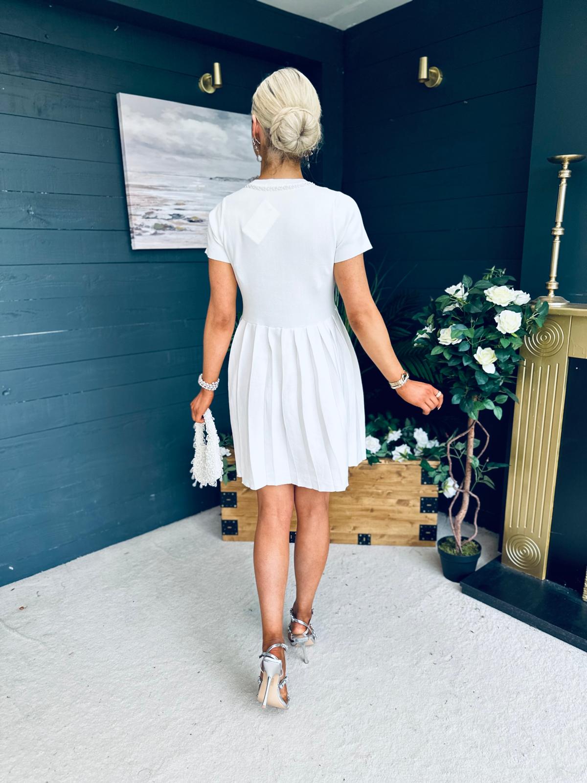 Carol Embellished Mini Dress White