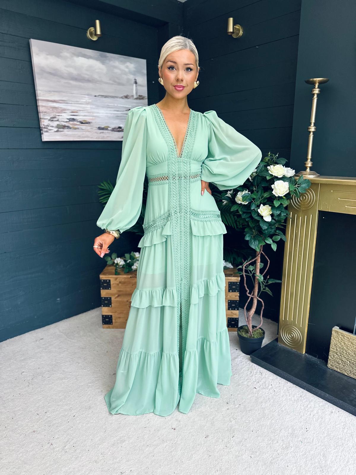 Maria Detailed Occasion Maxi Dress Mint