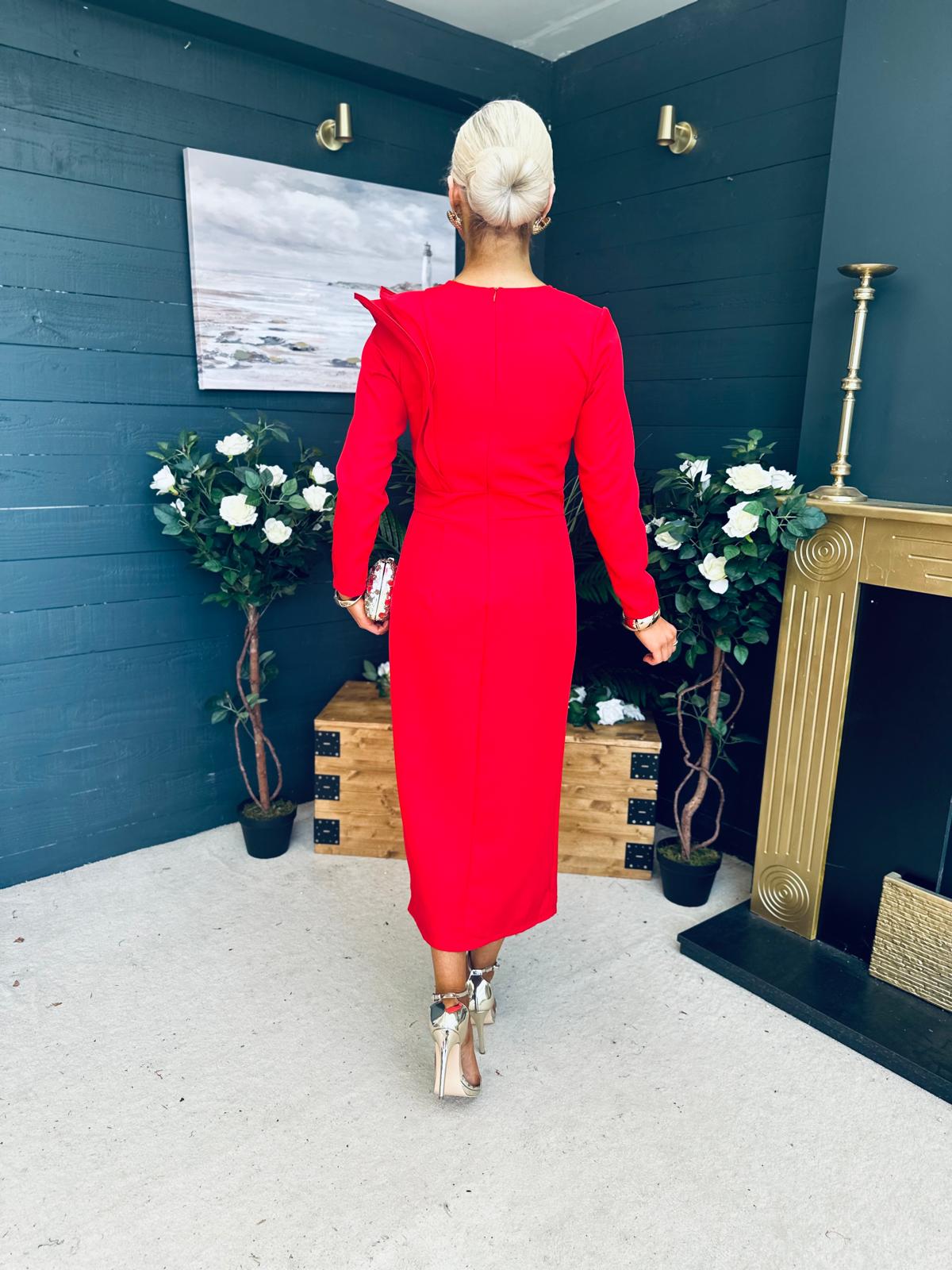 Regan Detailed Occasion Dress Red