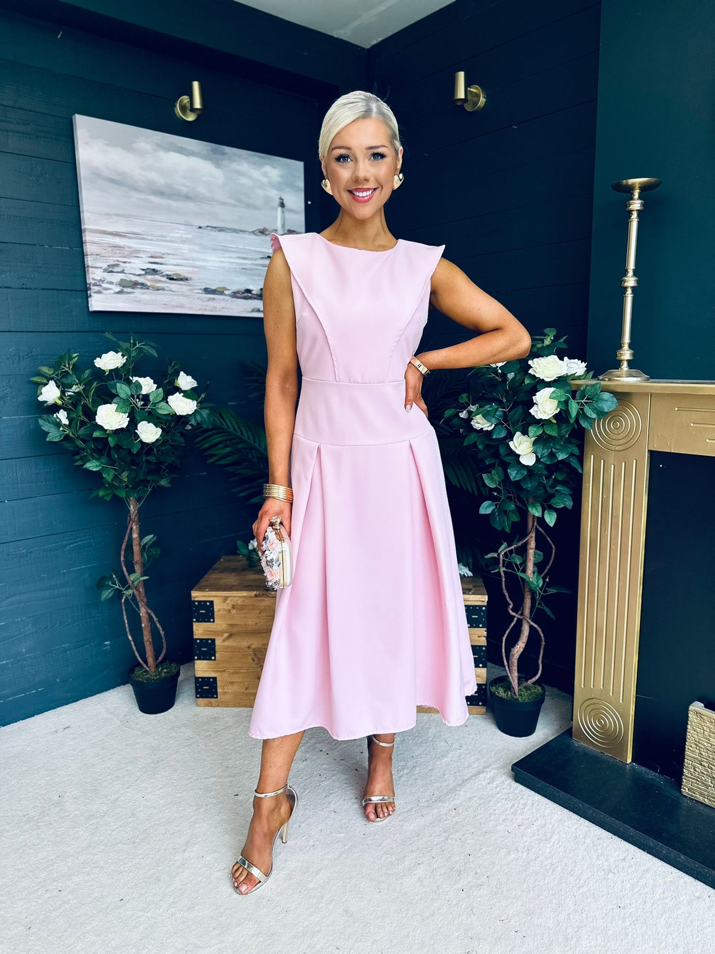 Gail Detailed Occasion Dress Pwr Pink