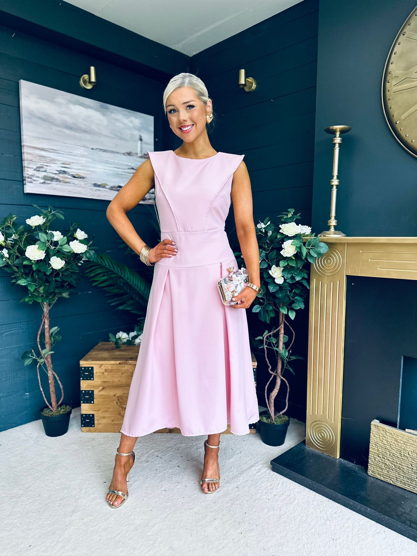Gail Detailed Occasion Dress Pwr Pink