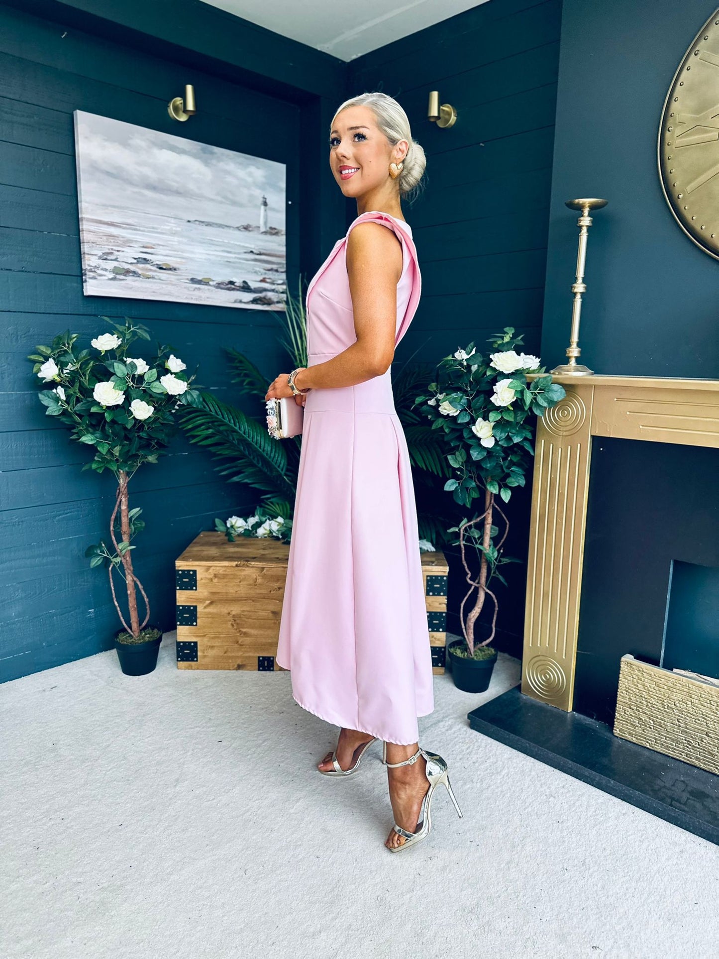 Gail Detailed Occasion Dress Pwr Pink
