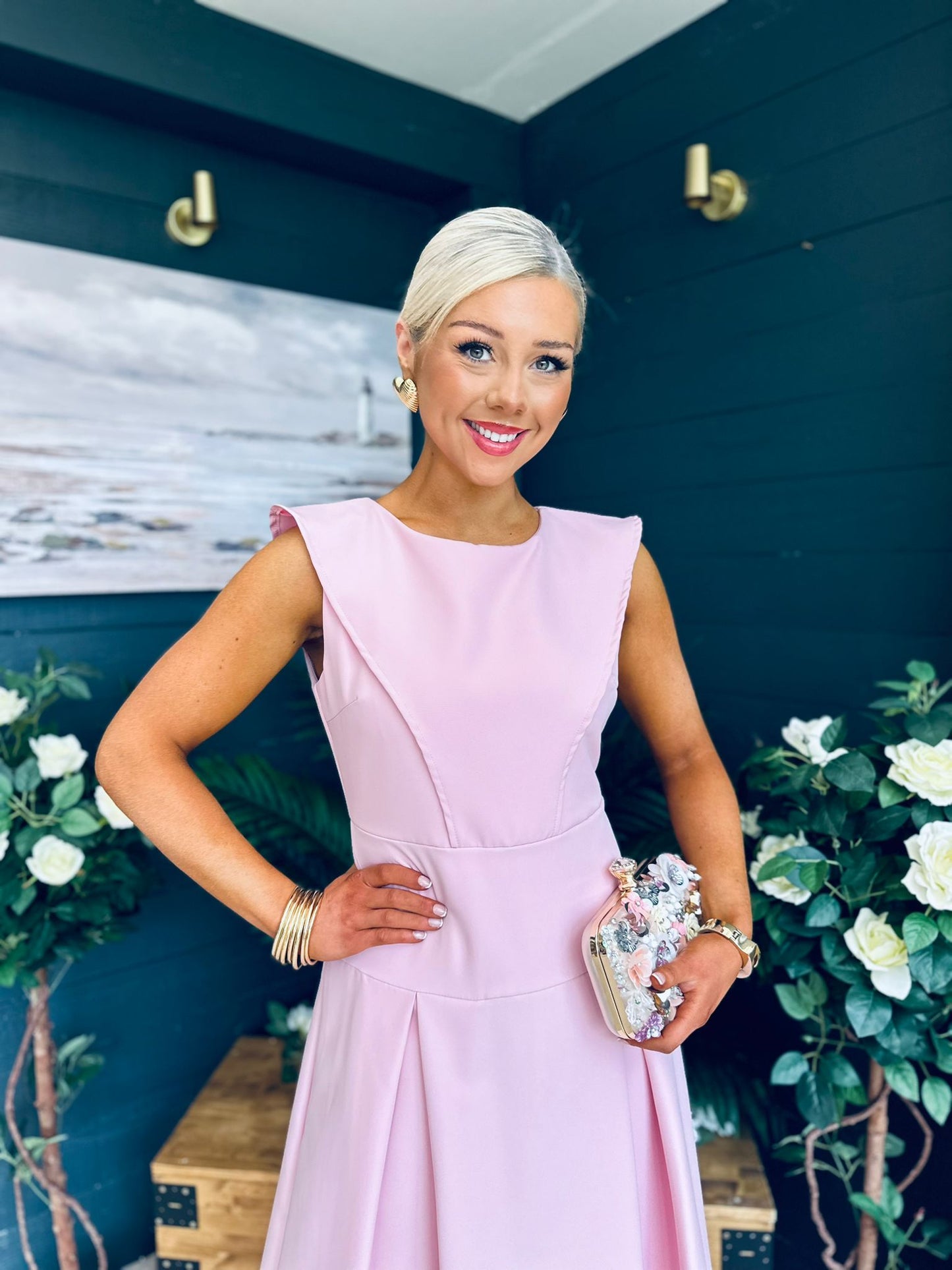 Gail Detailed Occasion Dress Pwr Pink