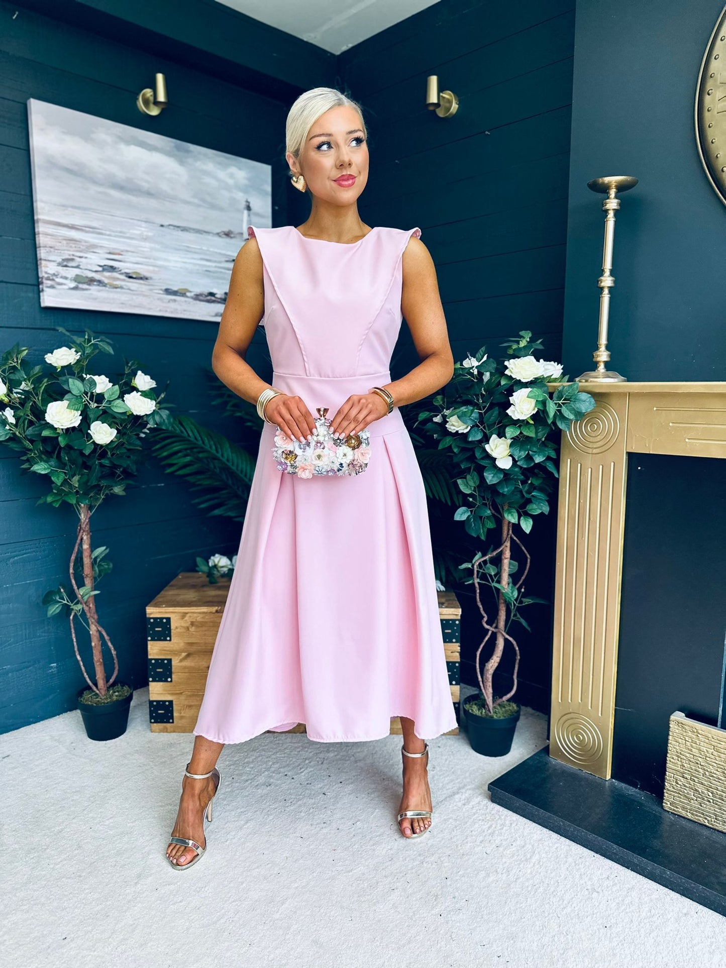 Gail Detailed Occasion Dress Pwr Pink