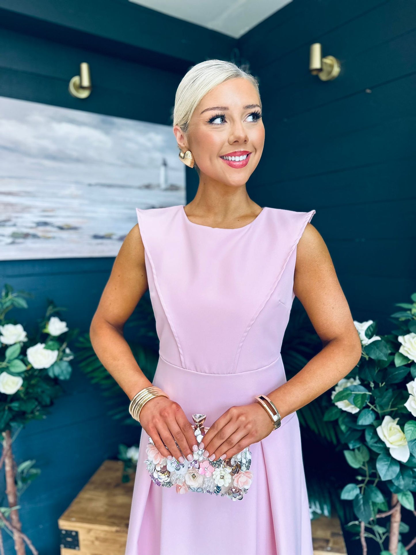 Gail Detailed Occasion Dress Pwr Pink