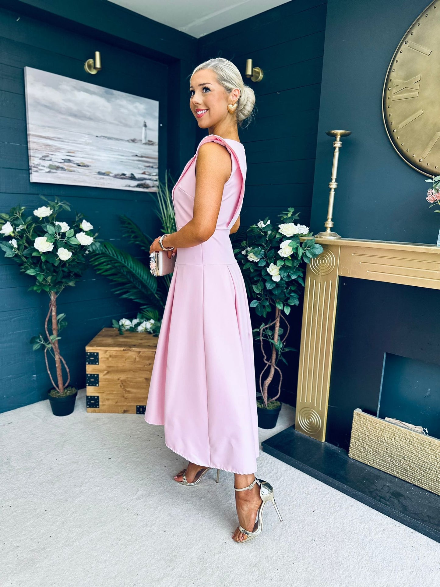 Gail Detailed Occasion Dress Pwr Pink