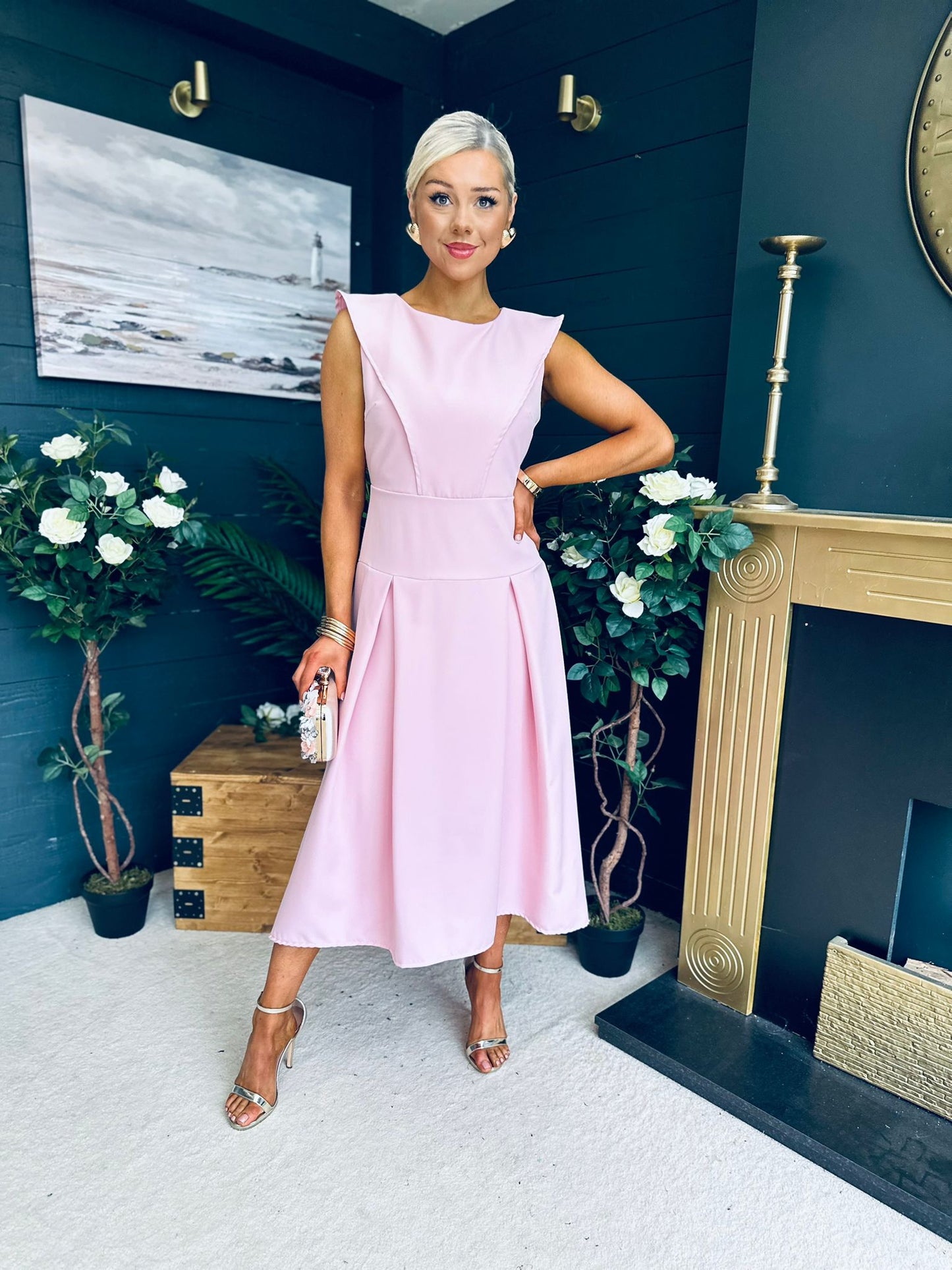 Gail Detailed Occasion Dress Pwr Pink