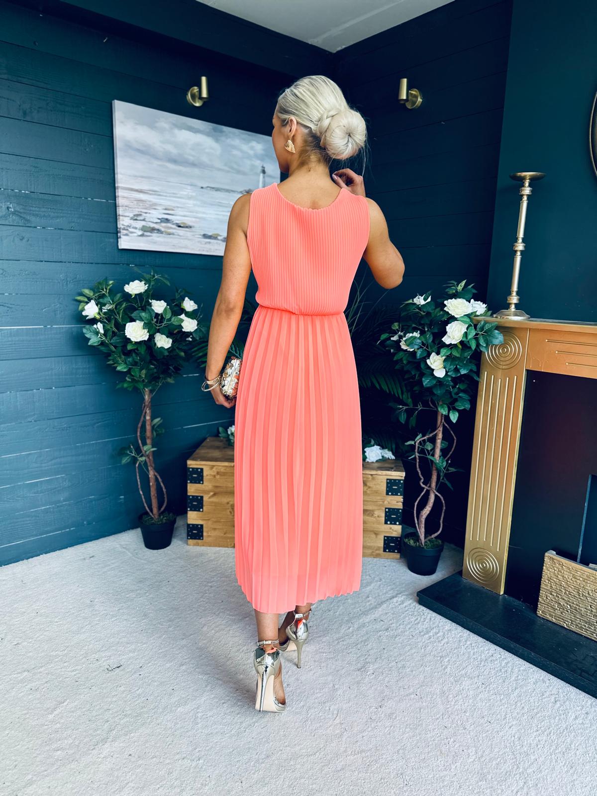 Rocco Pleated Midi Dress Peach
