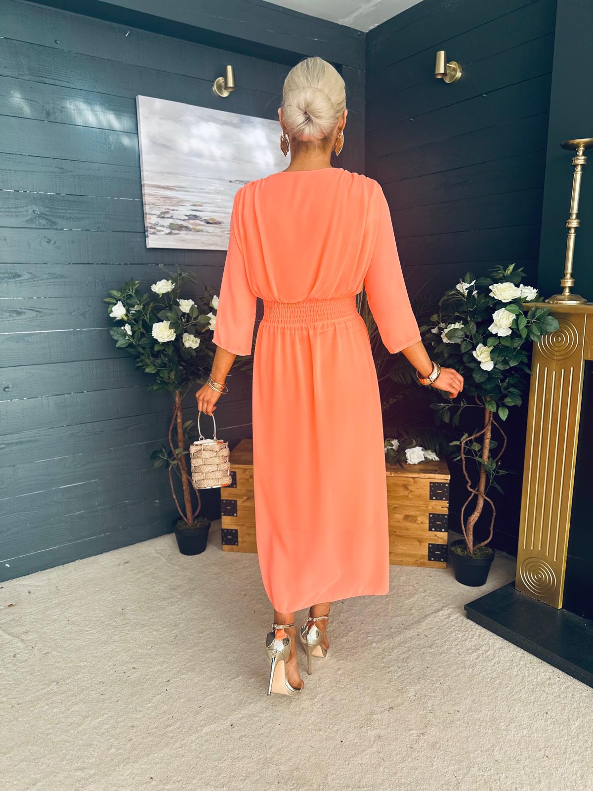 Sorse Band Detail Occasion Dress Peach