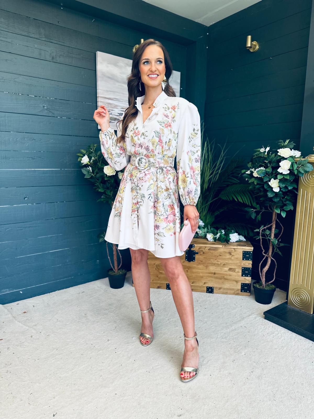 Maggie Belted Shirt Mini Dress Cream