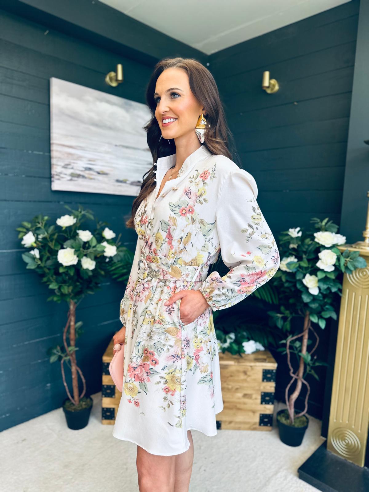 Maggie Belted Shirt Mini Dress Cream