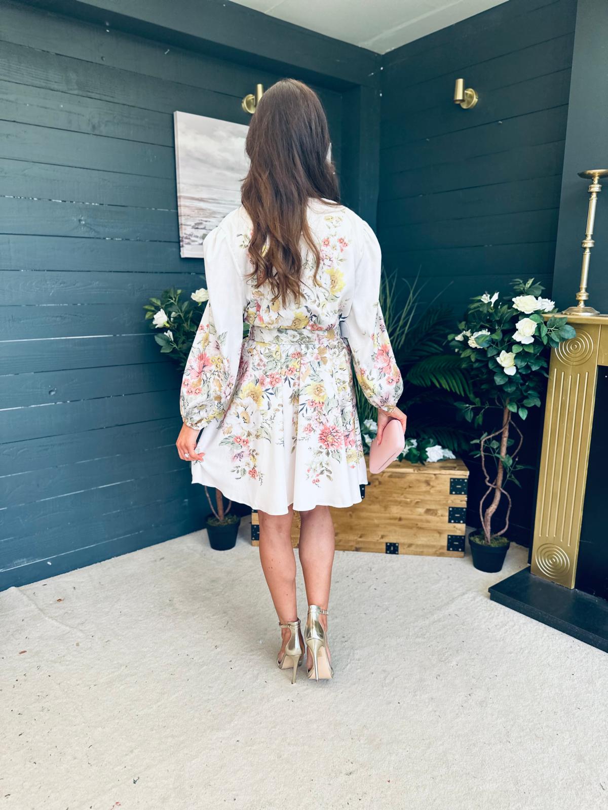 Maggie Belted Shirt Mini Dress Cream