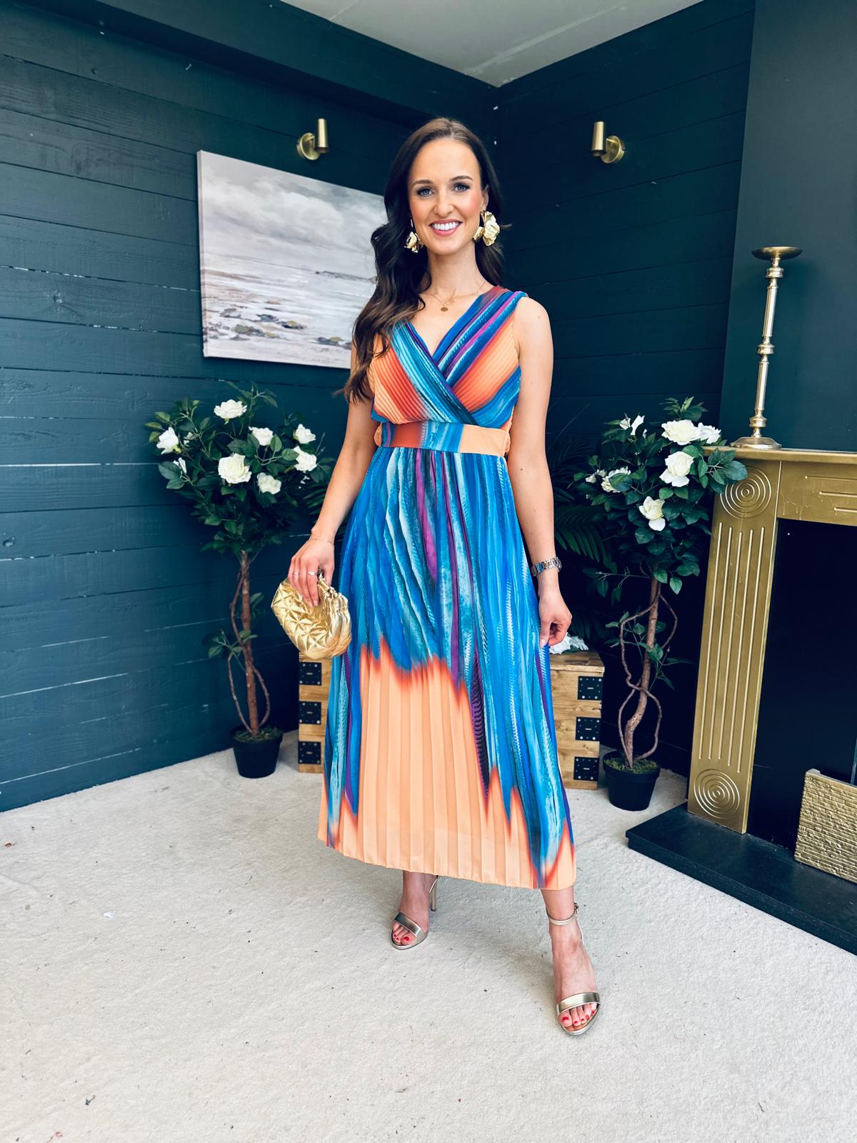 Naoise Pleated Midi Dress Aqua