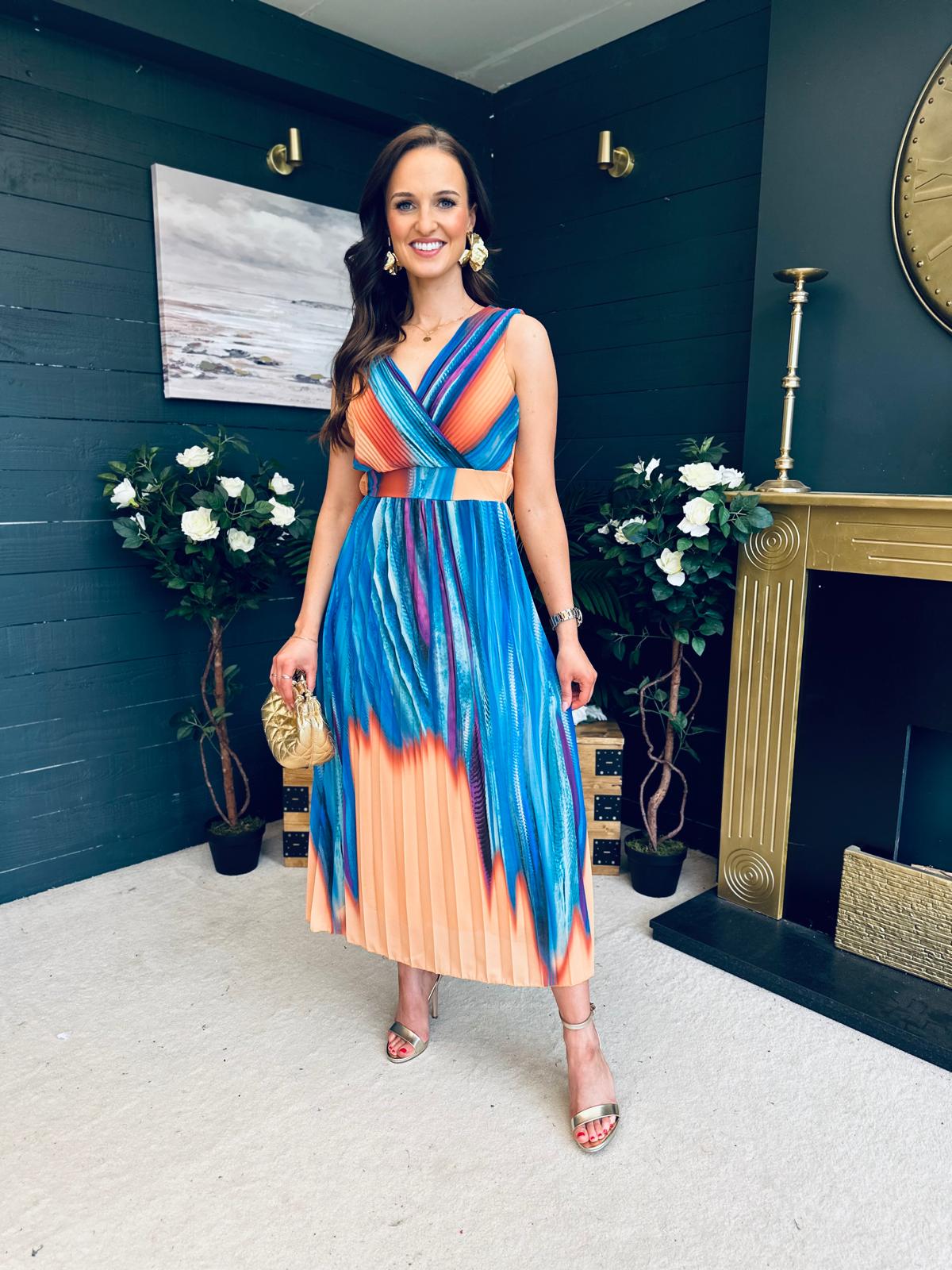 Naoise Pleated Midi Dress Aqua