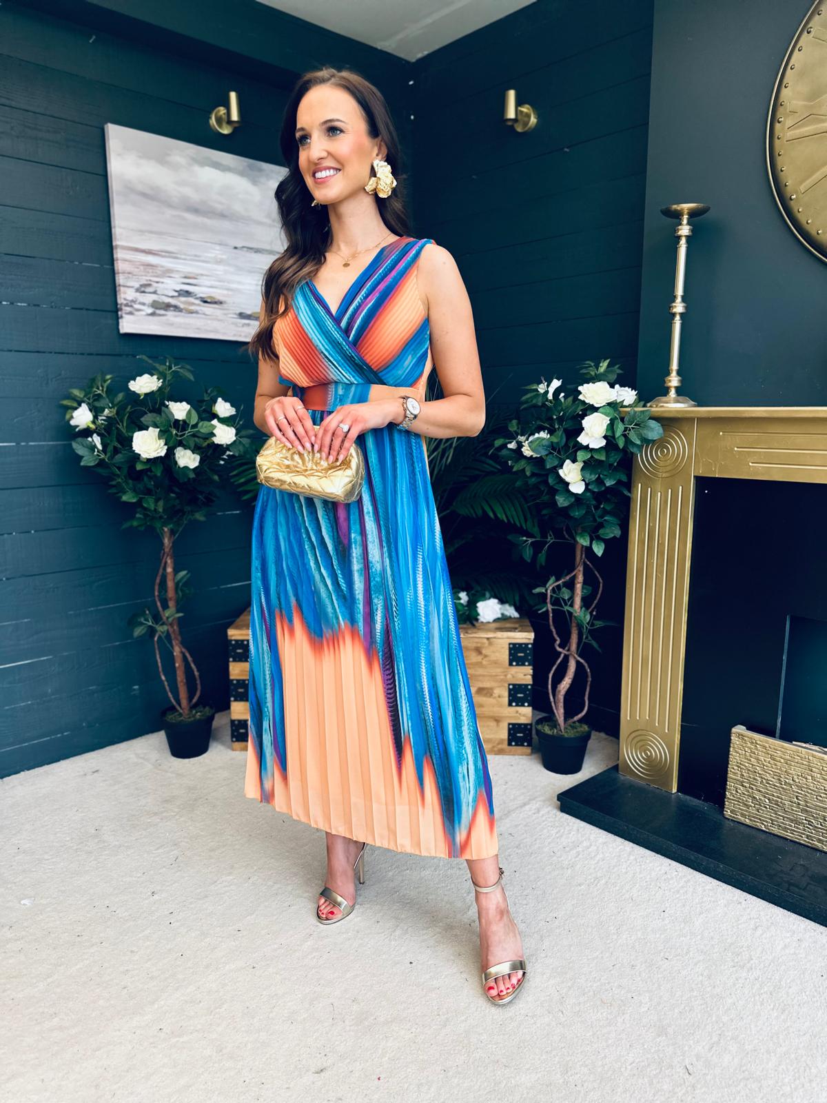 Naoise Pleated Midi Dress Aqua
