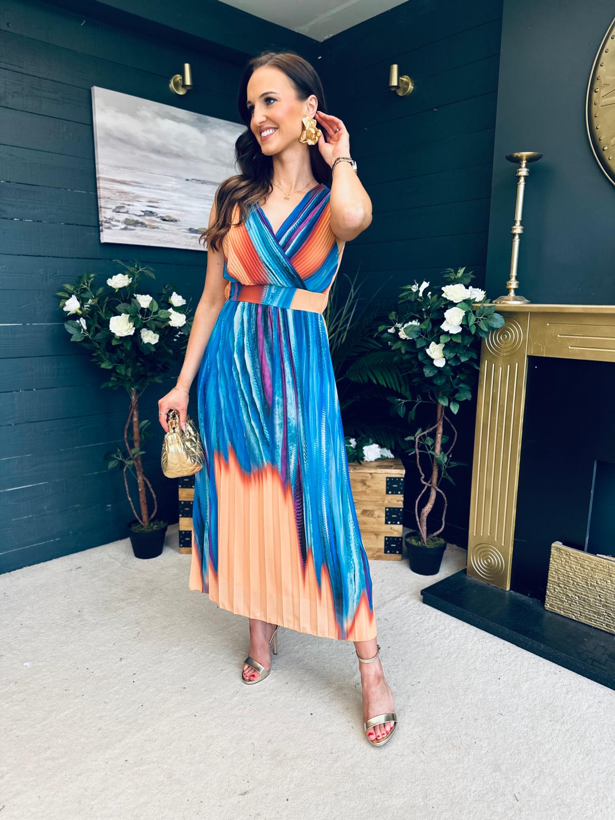 Naoise Pleated Midi Dress Aqua