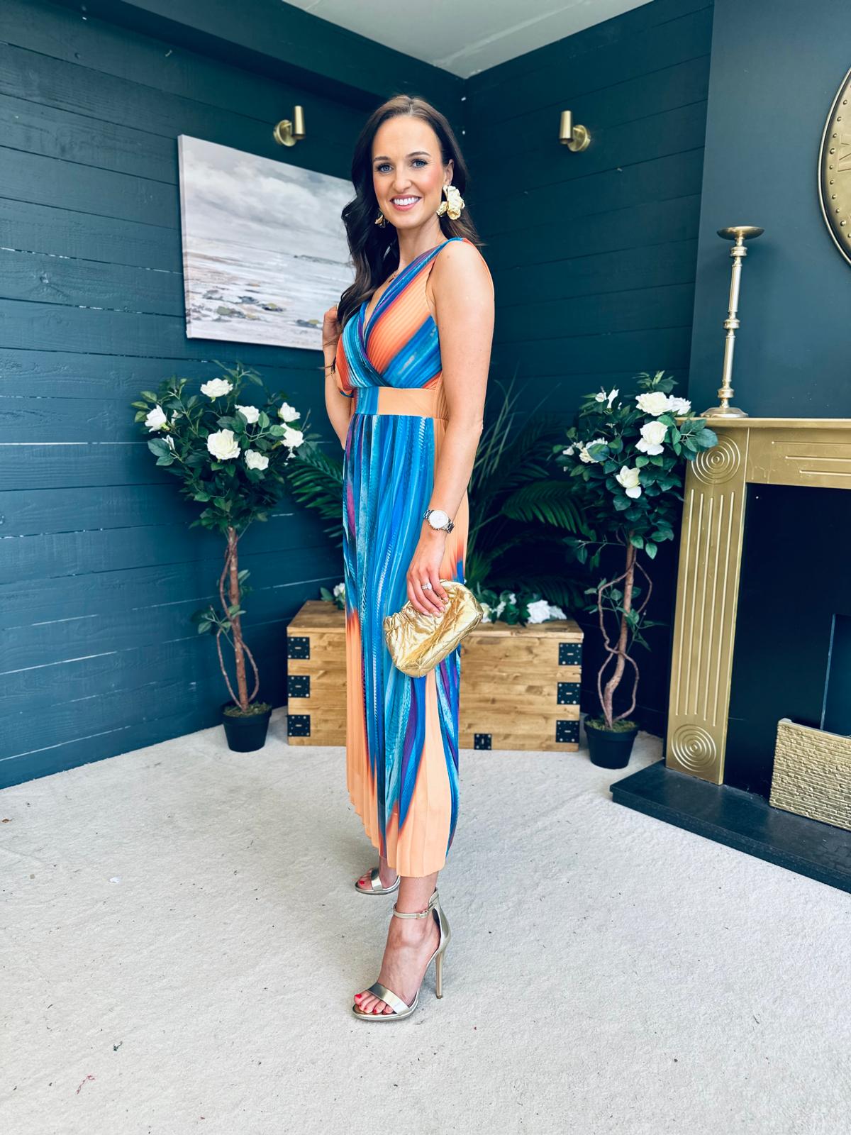 Naoise Pleated Midi Dress Aqua